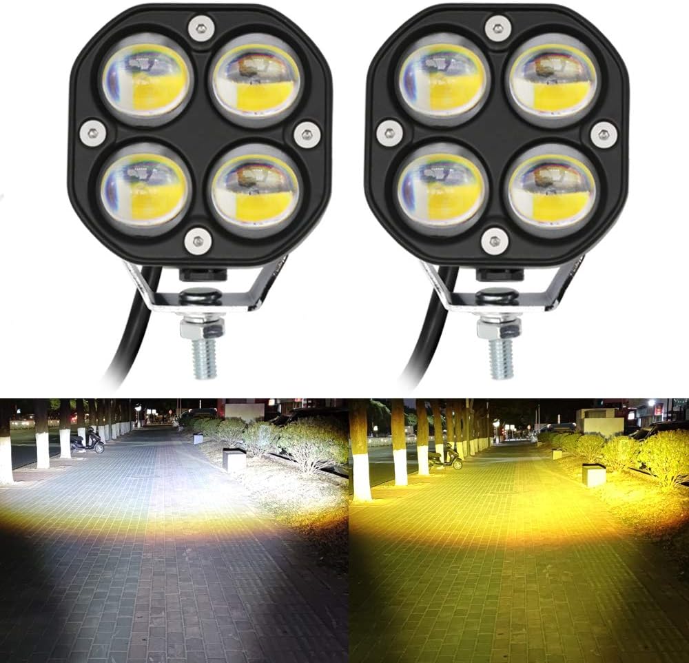 LED Pod Lights Driving Fog Lights Amber/Yellow White Dual Color 2Pcs 40W 3Inch LED Driving OffRoad Lights Work Auxiliary Lights Ditch Lights Fit for Motorcycle Truck Car SUV ATV Boat pickups Tractor