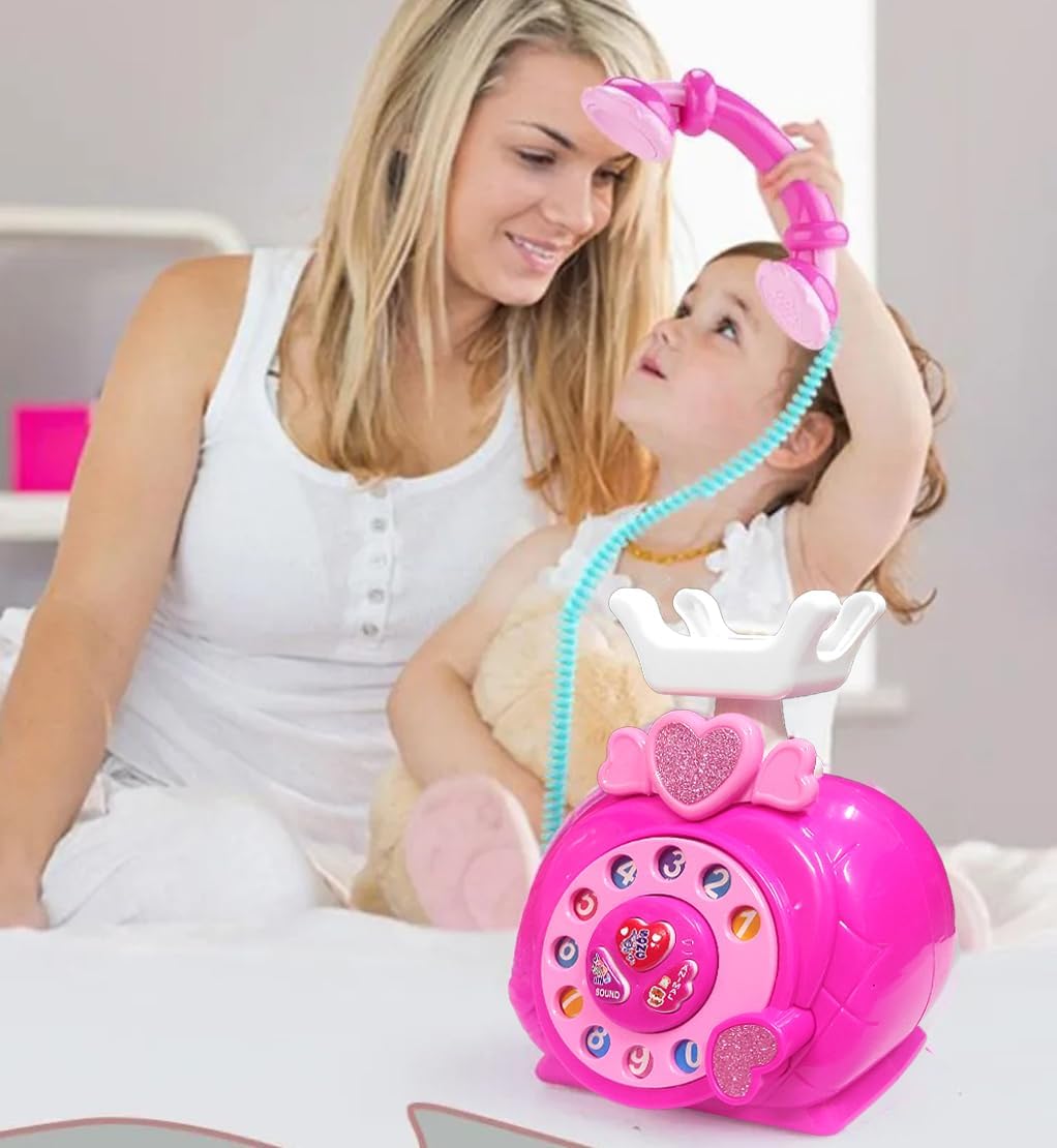 Kidoyz Classic Dial Receiver Telephone Toy for Kids | Retro Simulation Toy Phone with Rotating Number Dial, Calling Sound & Lights | Storytelling Pretend Play Toy (Color As Per Stock) 2