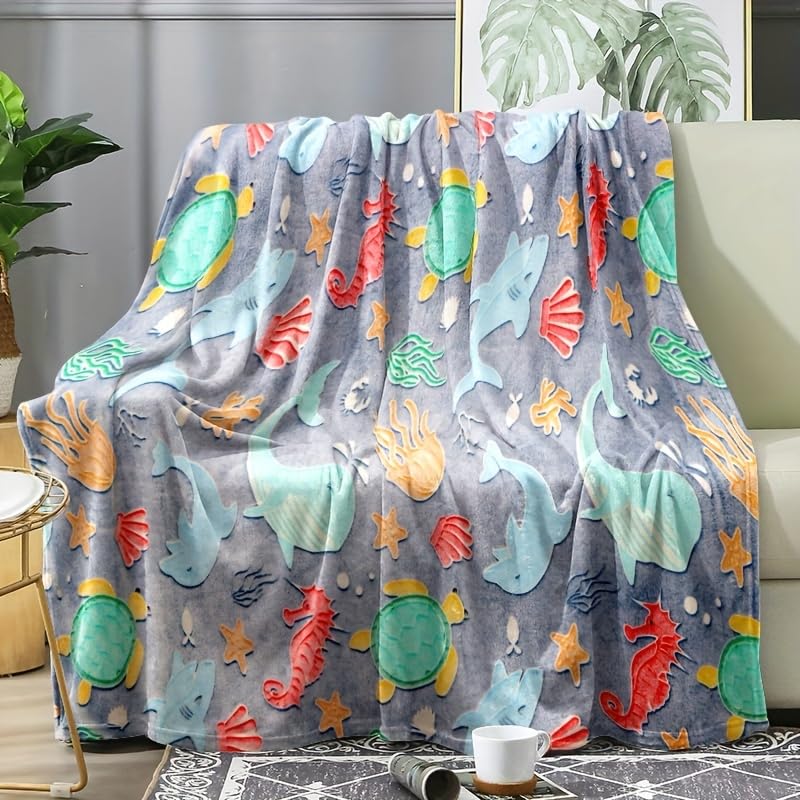 Image of Happy Hues Ocean Glow in The Dark Blanket-200 x 150 cm- Super Soft Fluffy Flannel Fleece All Season Blanket for Babies-Toddlers-Kids & Teens Boys & Girls- Best Gifting Ideas for 0-15 Years