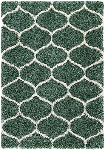 Image of Handwoven Microfibre 3D Rug for Living Room (Light Green & Ivory Moroccan, 6 X 6 Feet (Square), Microfibre)