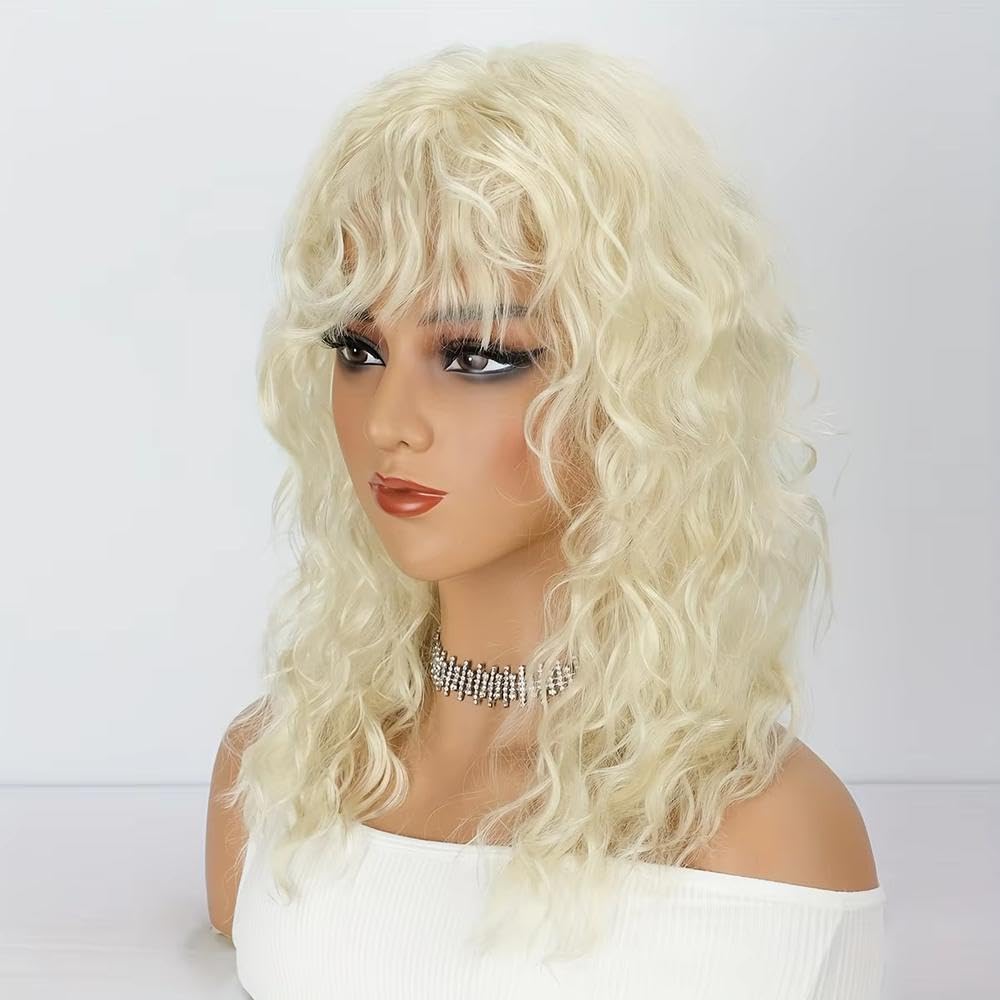 Haarpflege 18 Zoll Lange Lockige Hellblonde Flauschige Perücke Mit Pony Geeignet Für Den Täglichen Gebrauch Von Frauen