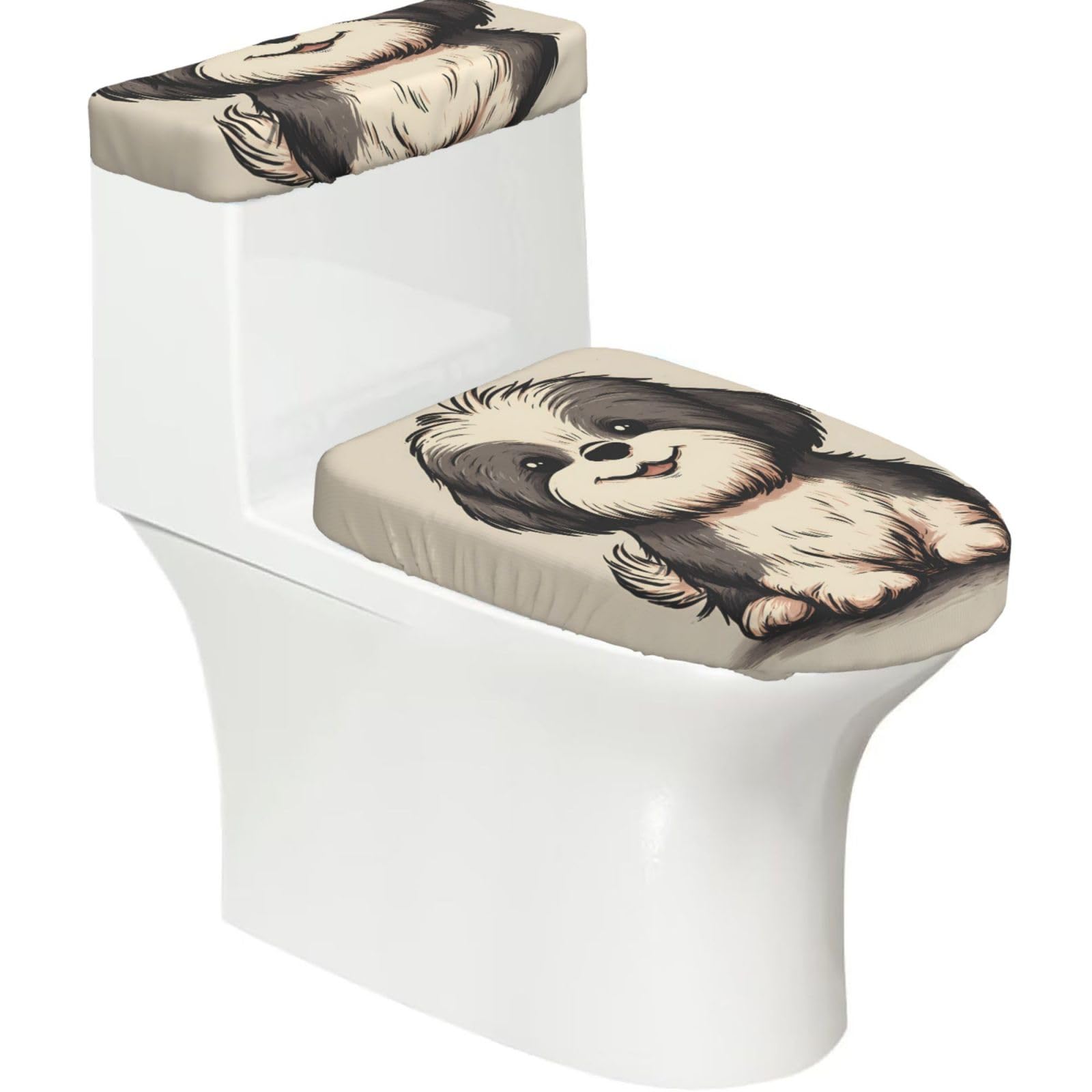 X Psblty Shih Tzu Dog Toilet Seat Cover Set 2 Piece Bathroom Decor Toilet Lid Cover With Tank Top Cover Stretch Fit Soft Fabric For Home 15-21 Inch