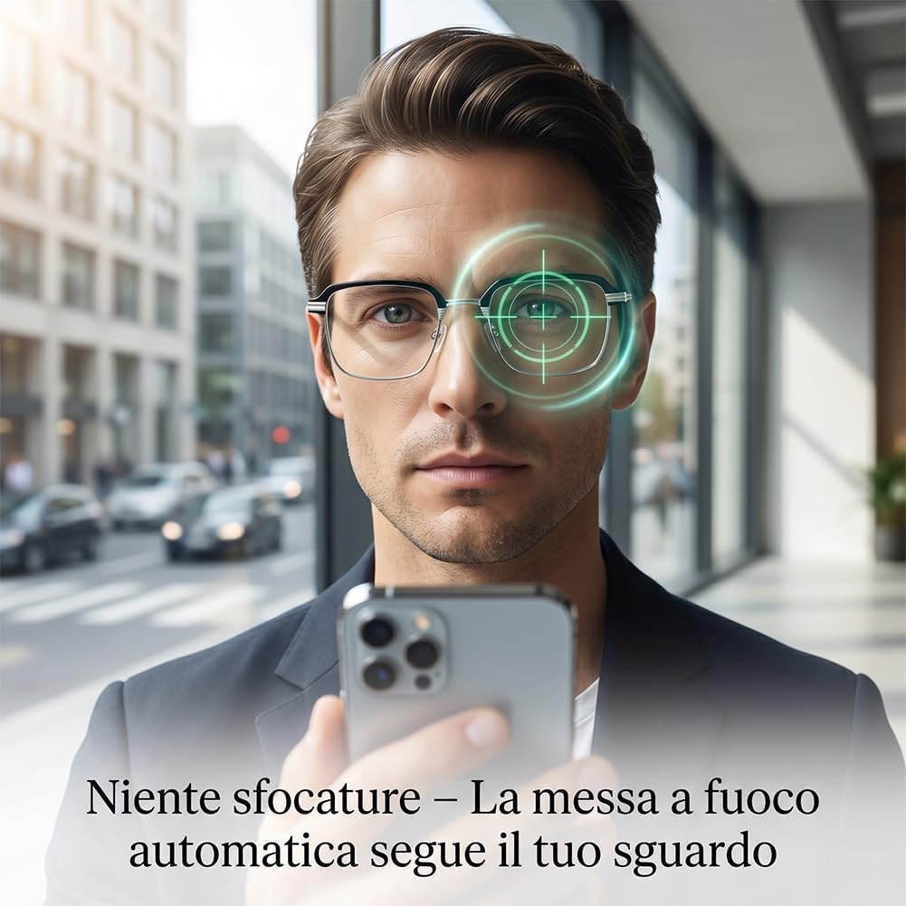 Occhiali autoregolanti, Occhiali con messa a fuoco automatica – Tecnologia Autofocus a Cristalli Liquidi per Vista Nitida da Vicino e Lontano + Custodia Inclusa – Per Uomo e Donna