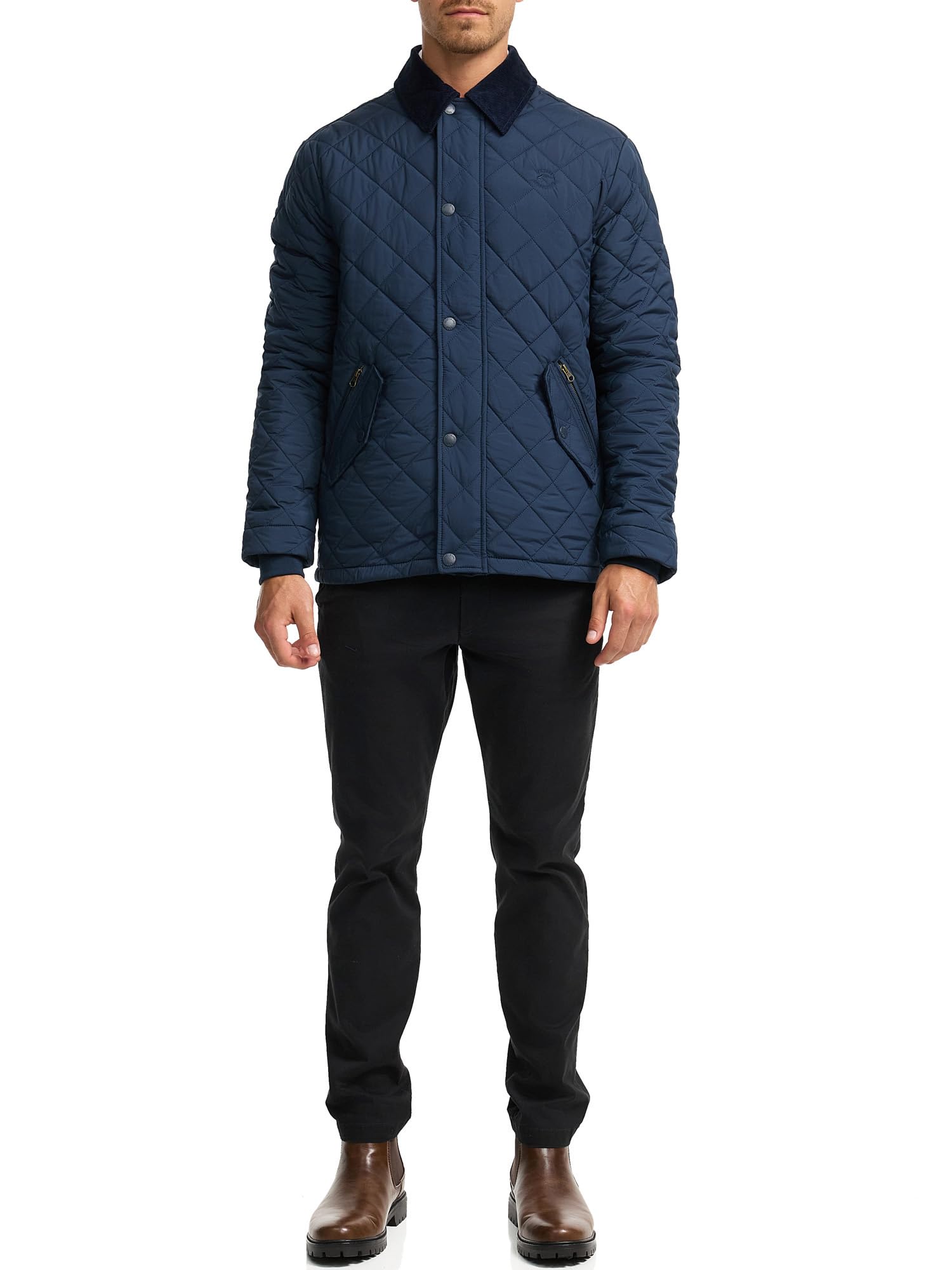 Indicode Hombres INAldos Jacket | Chaqueta acolchada con cuello de pana y acolchado en rombos