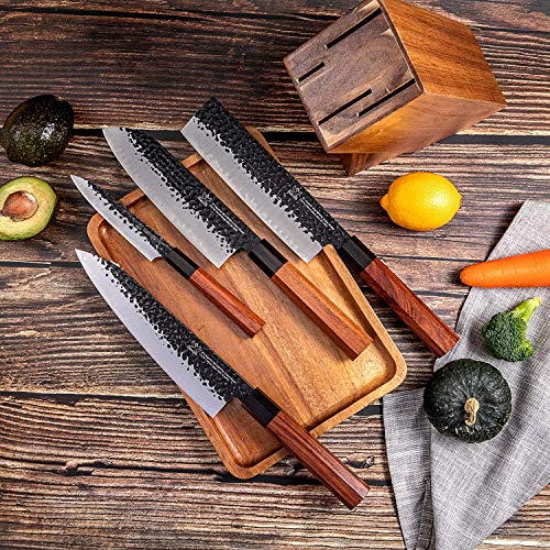 Image of FAMCUTE Japanese Chef Knife Set, Contains 8 inch Gyuto Knife /7 inch Nakiri Knife /7 inch Santoku knife /5 inch Utility knife And 1000 /6000 2 Side Grit Professional Sharpening Whetstone