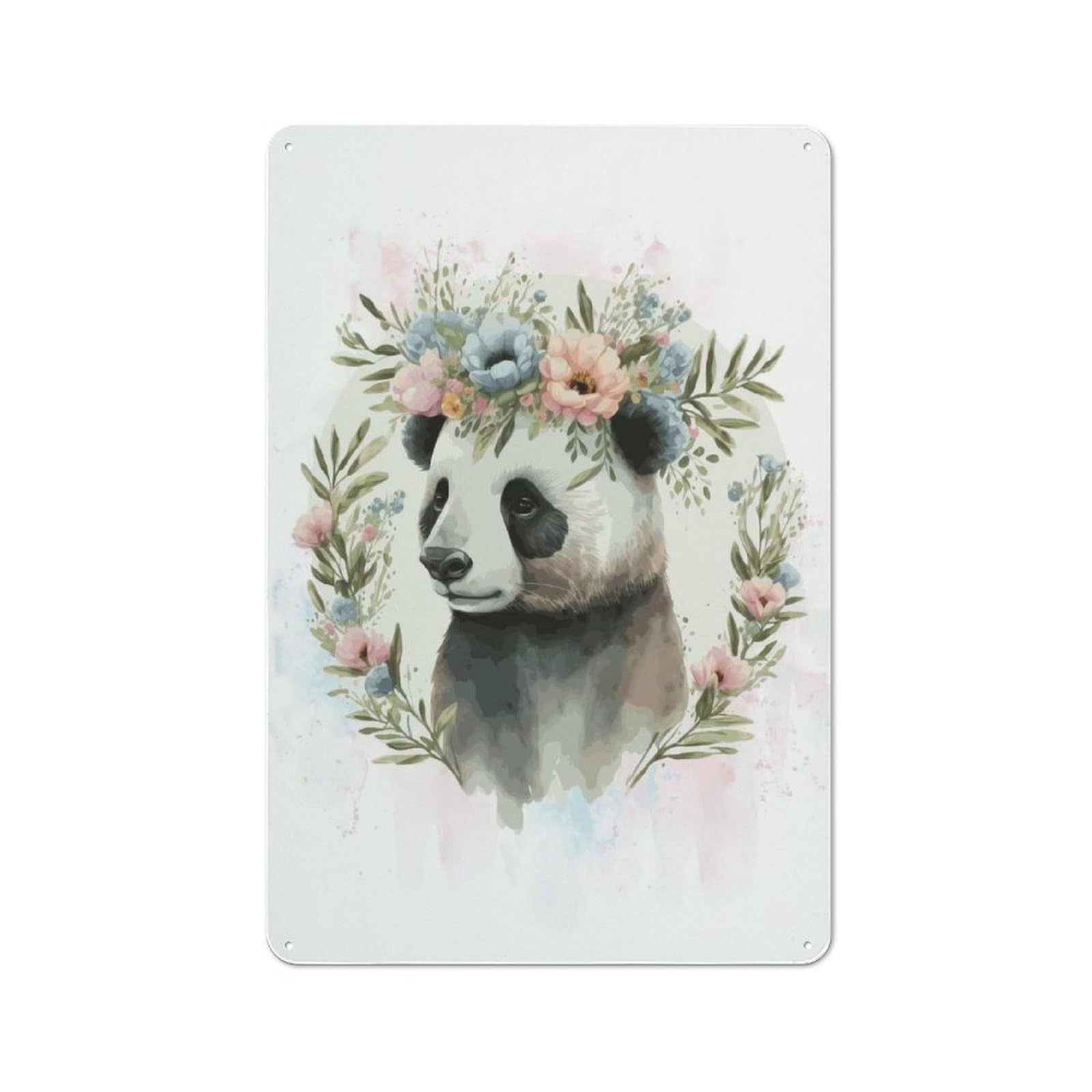 Junmoney Style-21 Warehouse Style Tin Wall Sign 30X20cm Featuring Floral Panda Bear Painting, Loft Wall Plaque For Loft, Studio, Office Or Creative Room