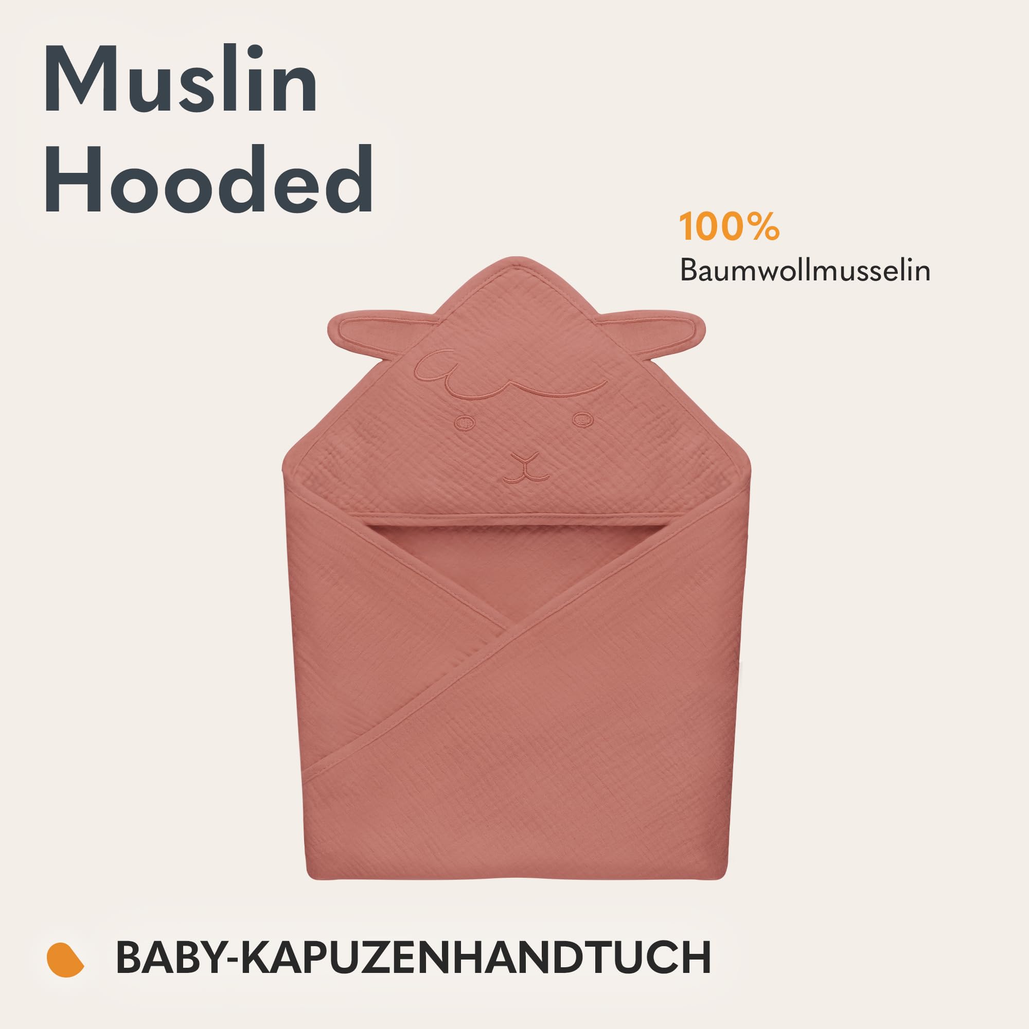 Lionelo Muslin Hooded Towel Musselintuch mit Kapuze 80x80 cm | für Babys nach dem Baden, Atmungsaktives Weiches Baby-Badetuch Naturstoff 6 Farben