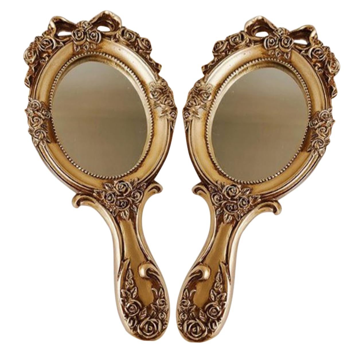 Clearlin 2pcs Vintage Handheld Mirror Pattern for Women Travel Portable Makeup Mirror Handle for Daily Use