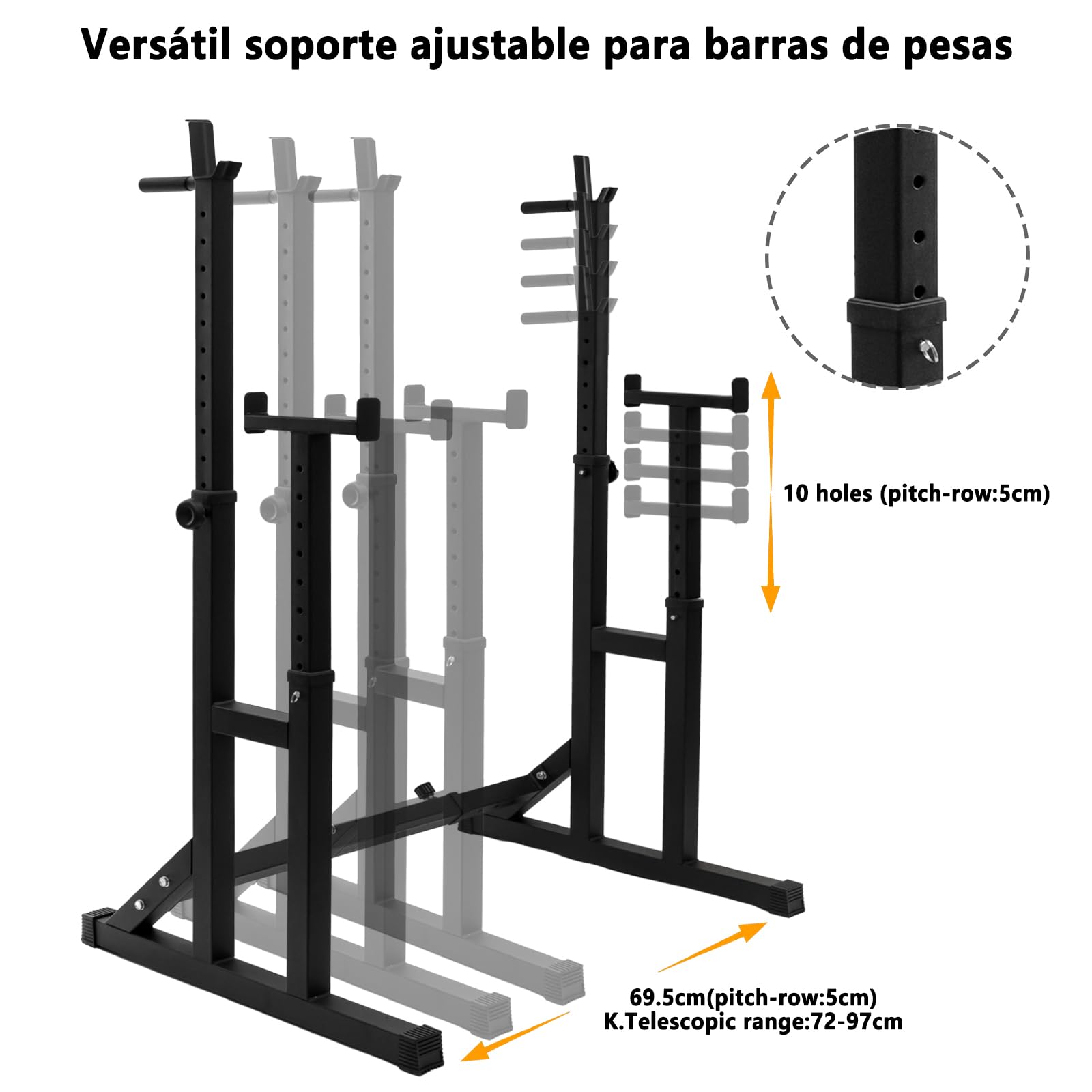 Soporte Sentadillas Rack Ajustable,Sentadillas Soporte Barra Pesas Musculación,Gym En Casa Soporte Discos Pesas,Squat Rack Max 250 Kg