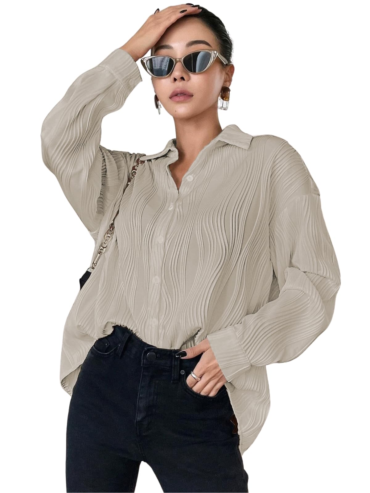 SNITCH Oversized Shirt for Women | Shirt for Women Stylish Western | Long Shirt for Women in neutral