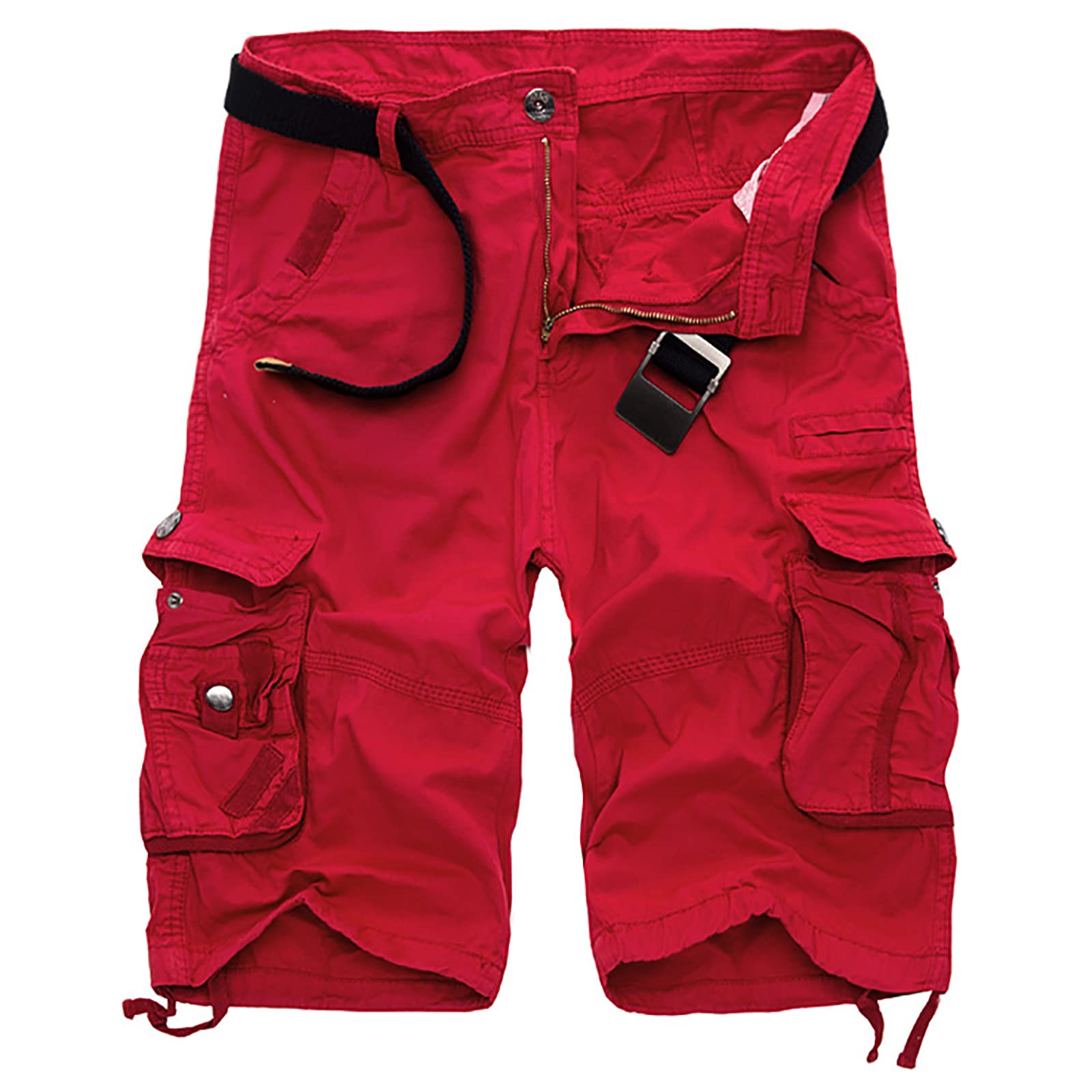 Youthful Flying Men's Red Cargo Shorts With Multi Pockets Cotton Tactical Combat Shorts Breathable Summer Casual Work Shorts(Size:34w,Color:red)