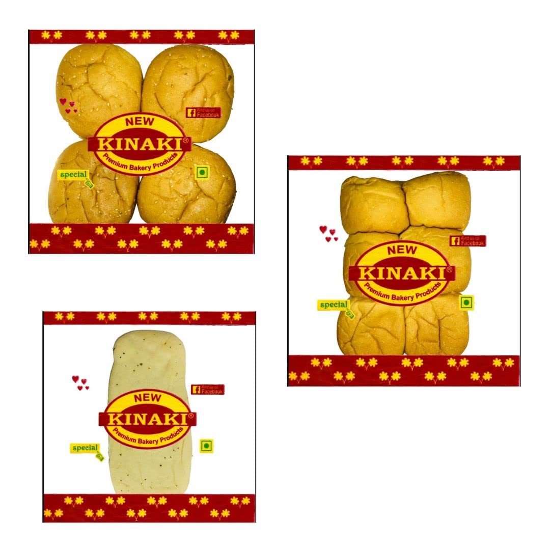 Kinaki Pav Bhaji Burger Bun, Naan Kulcha - Set of 3 White Bread Loaves -Freshly Baked. Soft and Delicious Indian Bread Varieties.Direct From Factory to Your Home.