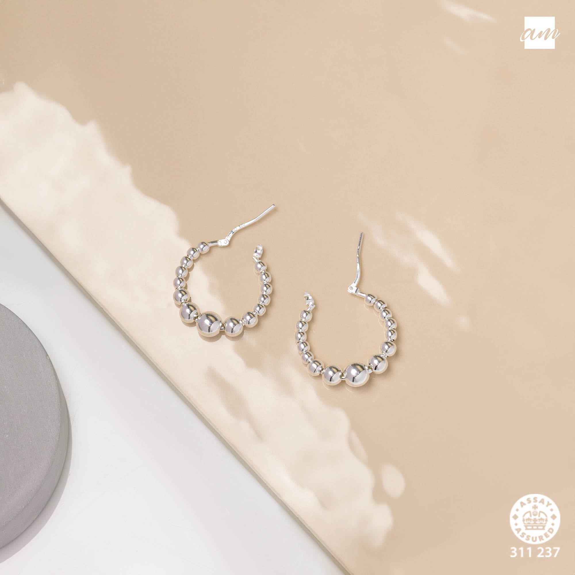 Amberta Pendientes de aro de plata de ley 925 para mujer, de Italia, plata de ley 925, trenzados, pendientes de aro para mujer de plata 925