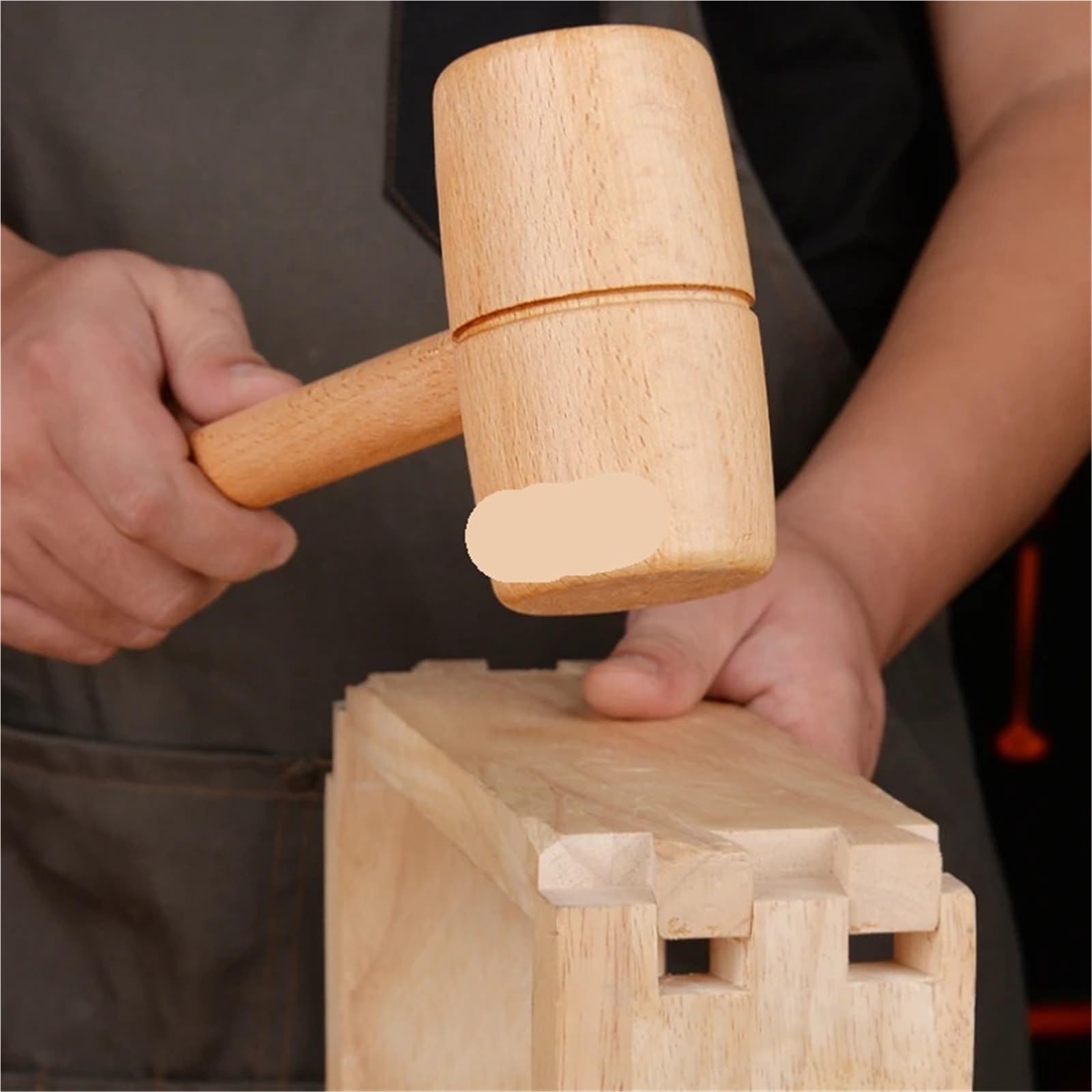 Martillo de madera Martillo de mazo for tallar carpintería, Mini haya, herramientas manuales bricolaje específicas, cabeza redonda/cuadrada madera, 1 ud para superficies delicadas(L-Round)