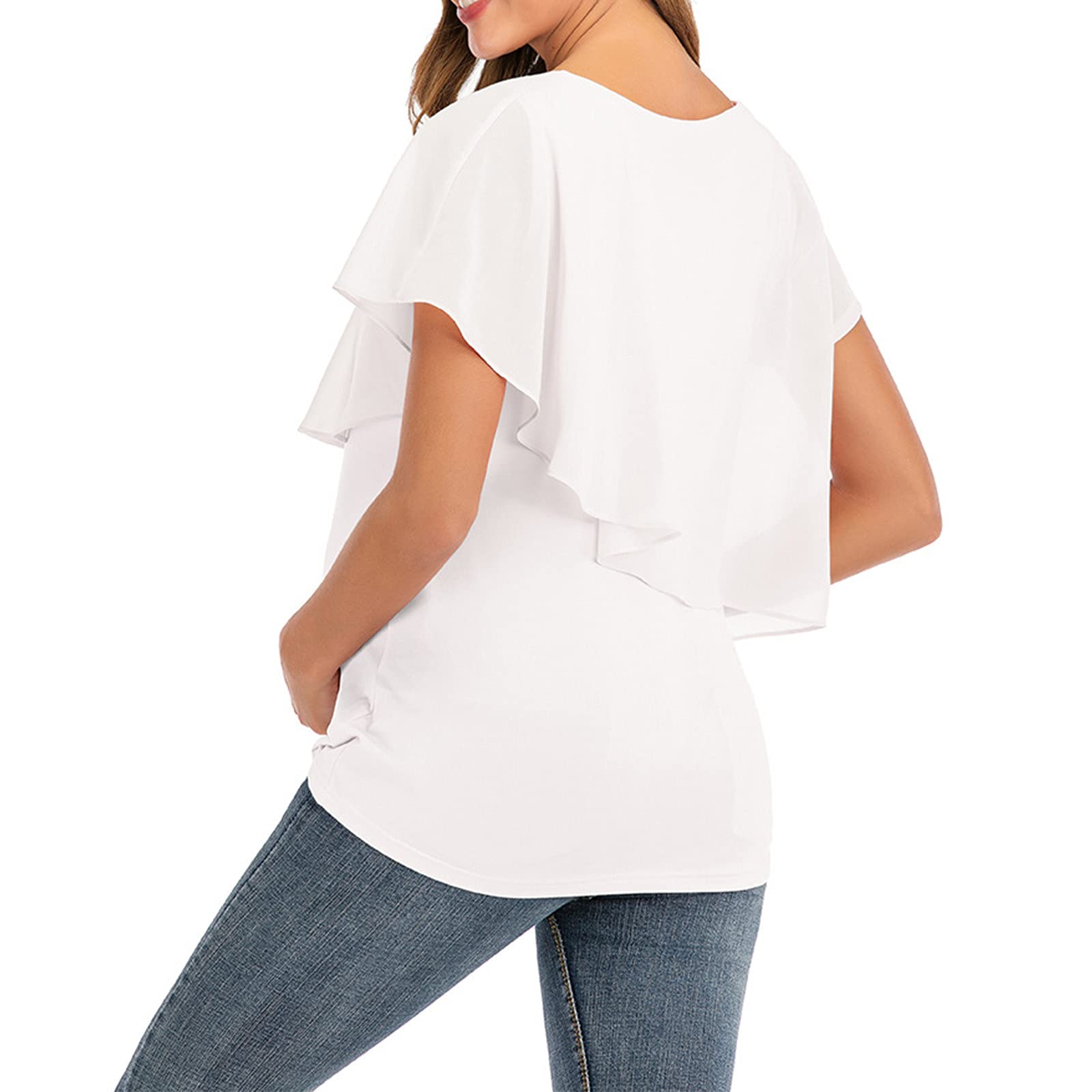 T-Shirt Umstandsmode Stilltop Stillbluse Schwanger Tops Umstands Oberteile Kurzarm Brust Rüschen Kreuz Mutterschaft Stillkleidung Umstandstops Umstandsbluse Umstandskleid