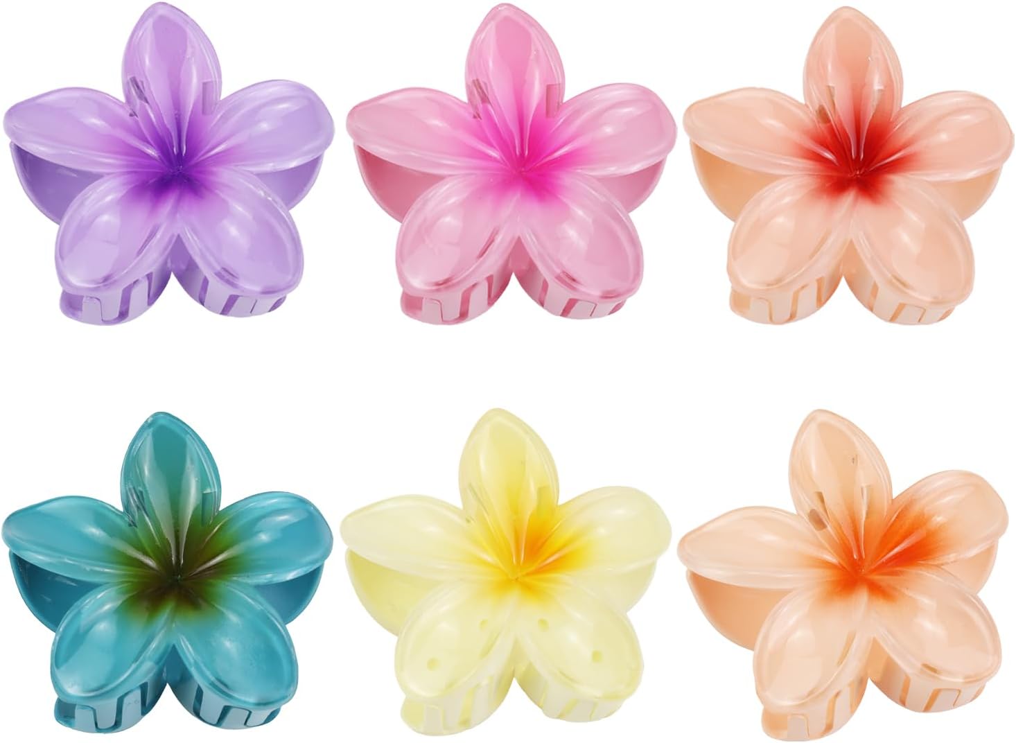 Aacehlh 6 Pcs Flower Hair Claw Clips, 3.1 inch Hawaiian Plumeria Hair Clips, Summer Beach Essentials Hair Accessories for Women (Plumeria)