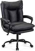 T-THREE. Ergonomic office swivel chair, executive seat with PU leather gaming chair, supports up to 150kg(Black)