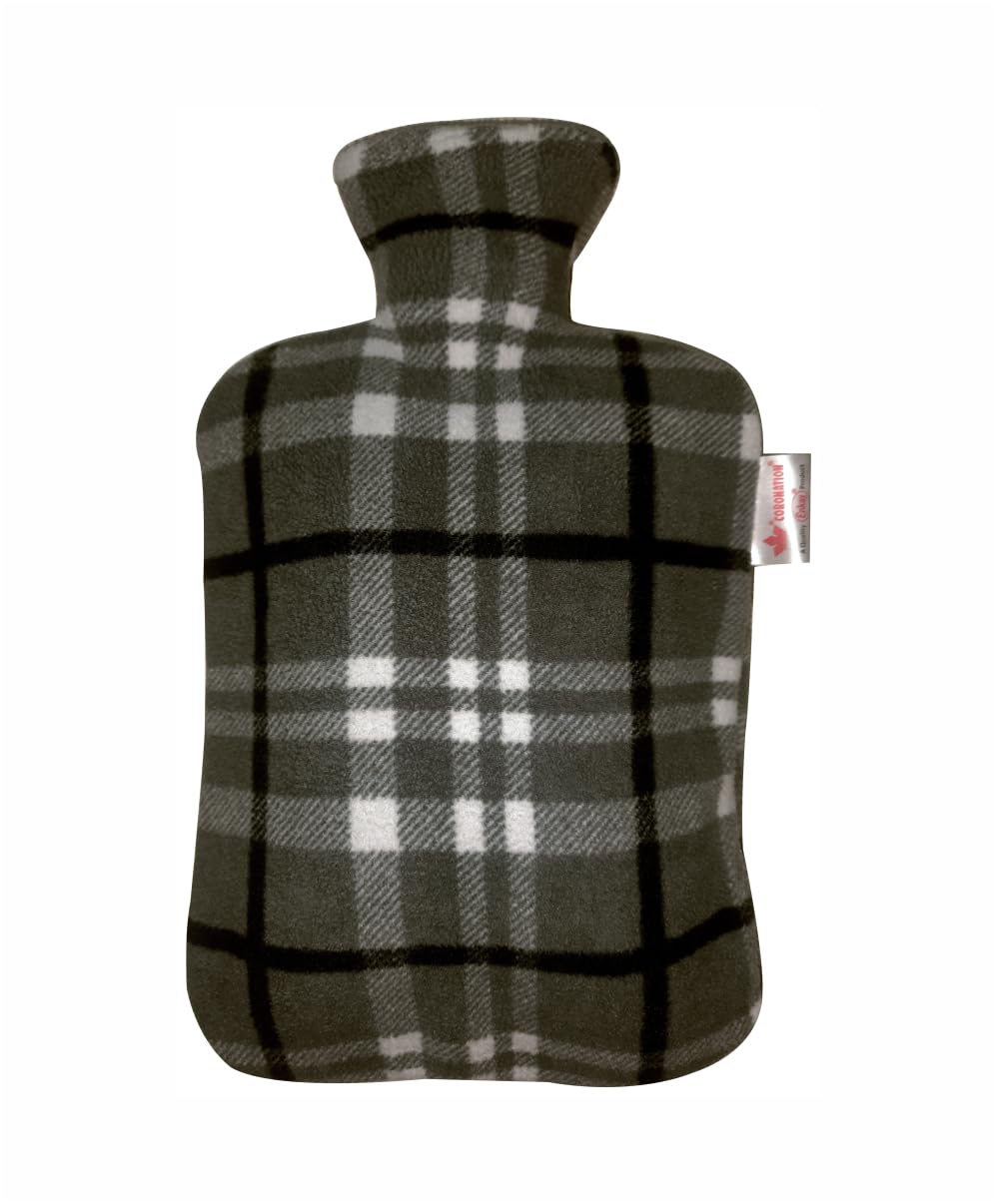 Coronation Hot Water Bag with Extra Premium Printed Fleece Cover (Large) | Black Checks | 2 Liters Capacity | Premium Feel Bag | Great for Cramps, Pain Relief & Cozy Nights | Feet and Bed Warmer (B0CV3WNY4Z) Amazon Price History, Amazon Price Tracker