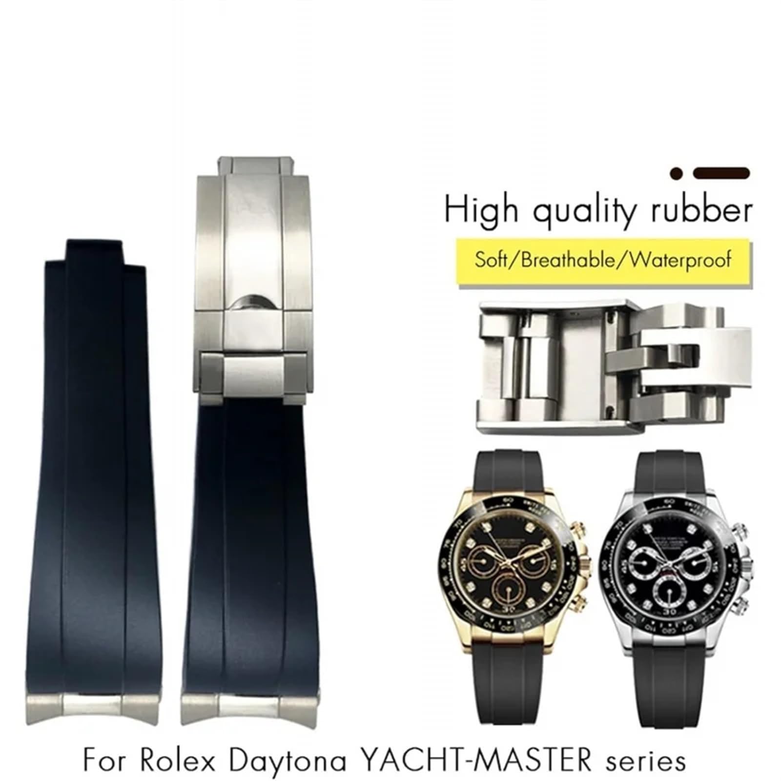 Cinturino in gomma con fibbia corta da 20 mm e 21 mm, adatto per Rolex Daytona Submariner Ruolo OYSTERFLEX Yacht Master piccolo polso in silicone