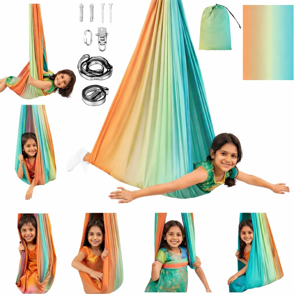 Sensory Swing for Kids & Adults | Double Layered Therapy Swing for Autism & ADHD | Indoor & Outdoor | 300 lbs Capacity | 280×150 cm (Green)-image-39