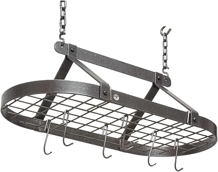 Enclume Decor Classic Oval-Shaped Ceiling Pot Rack, Hammered Steel Medium