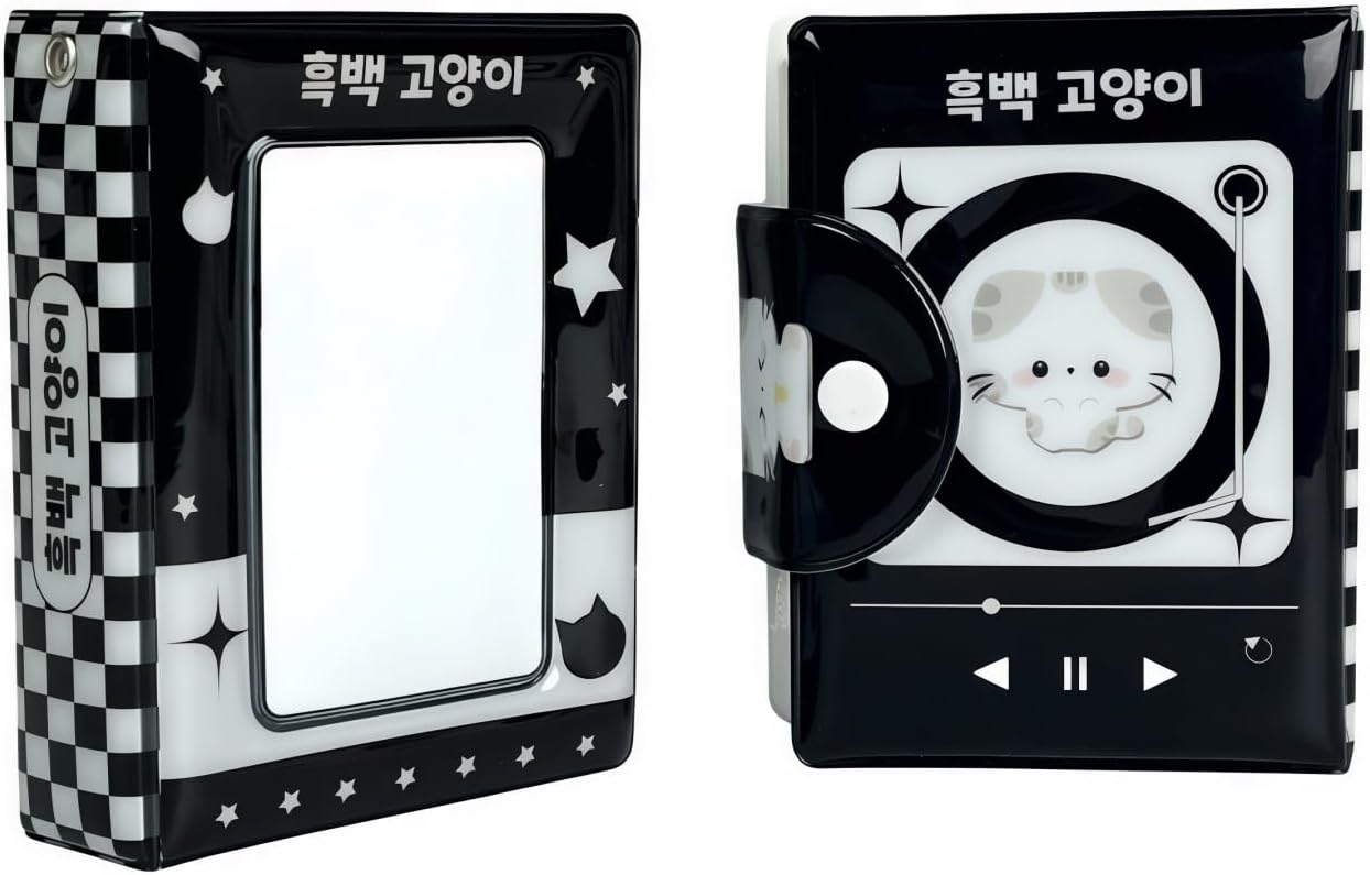 Cute Black Kitten Photocard Binder Kpop Photocard Holder Hollow Album with Celebrity Idol Photo Card Holder Card Book (Music Cat)