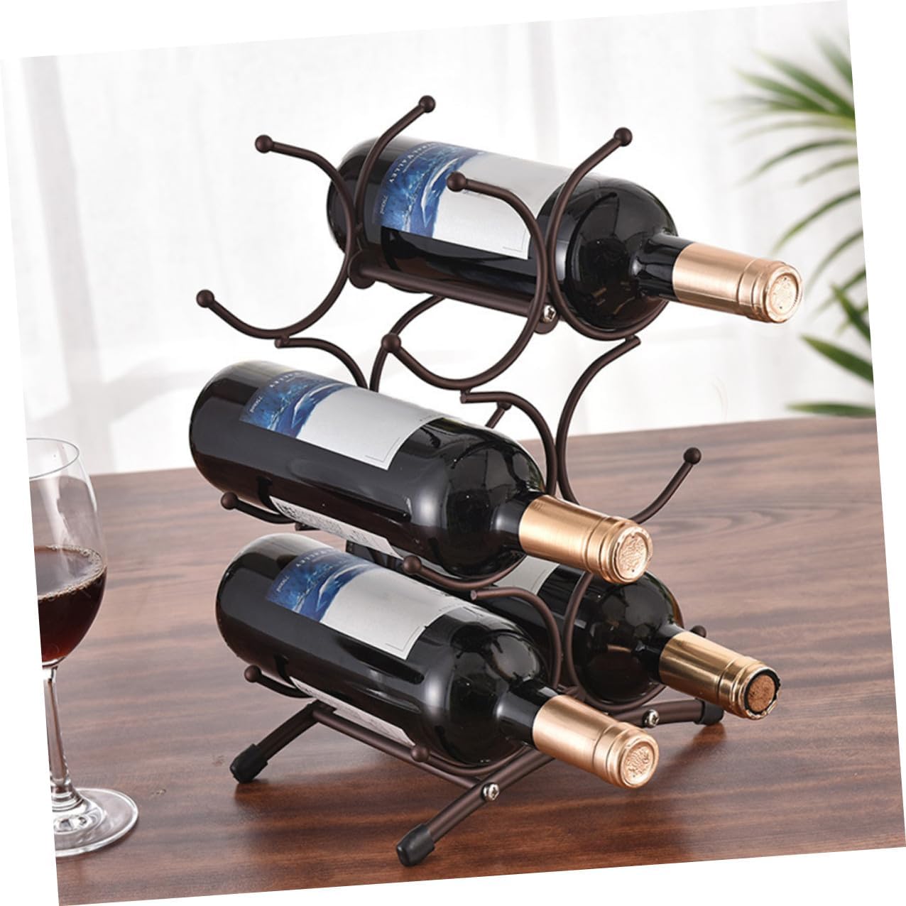 Wakauto Vintage Iron Wine Rack 6-Bottle Detachable Wine Holder Display for Home Dining Room Matte Antique Copper