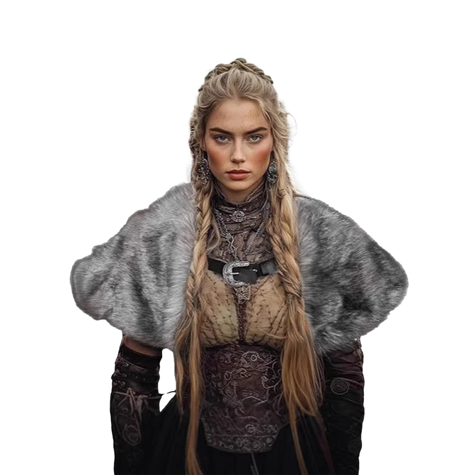 Moonlove Faux Fur Viking Shawl Medieval Warrior King Collar Shoulder Wrap Renaissance Witch Werewolf Costume Barbarian Cosplay Halloween Accessories