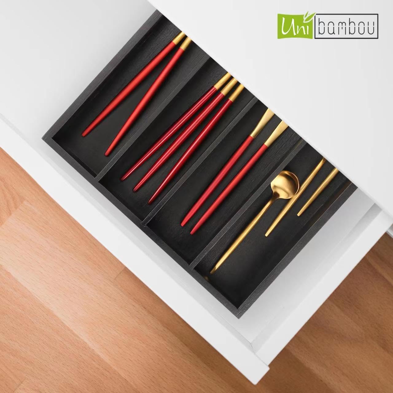 Black Bamboo Drawer Organizer with Five Compartments