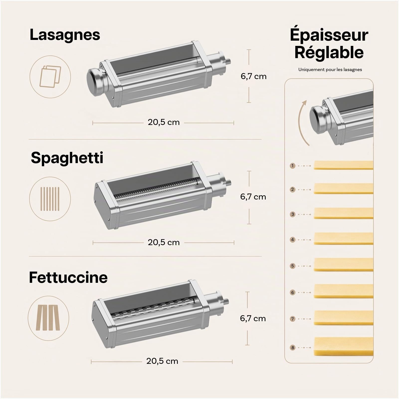 Accessoire à Pâtes pour Kenwood 3 pcs – Pour Robots Pâtissiers, Rouleau à Pâtes, Coupe-Spaghetti & Coupe-Fettuccine – Accessoires en Acier Inoxydable Avec Adaptateur Inclus par MMOBIEL