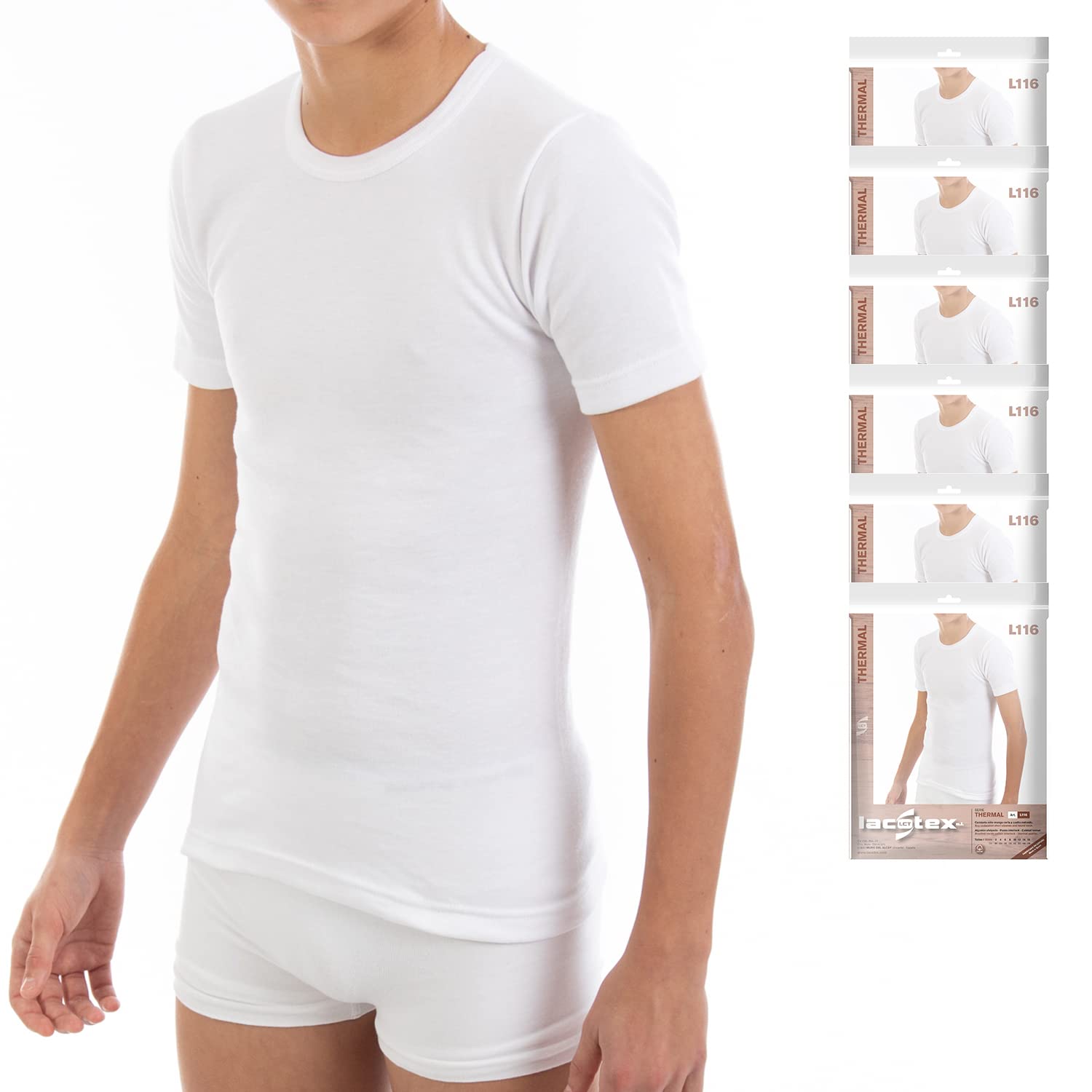 Pack Ahorro 6 Unidades Camiseta Interior Termal Niño L116 Manga Corta Cuello Redondo