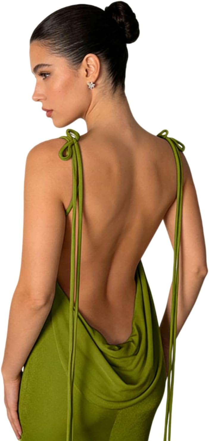 JUMISEE Women Sexy Backless Draped Maxi Dress Elegant Sleeveless Spaghetti Strap Evening Dress Long Club Party Beach Dress - Image 5