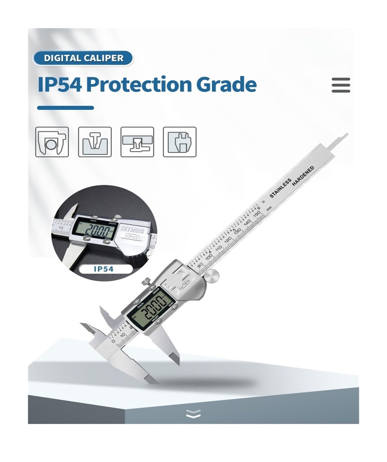Digital Caliper IP 54 Waterproof 150 Mm 6 Inch Metal Vernier Measurement Tool,Pro-kalibriert
