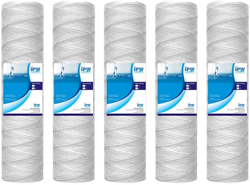 IPW Industries Inc. 12-Pack 5 Micron Under Sink Sediment Water Filter - 10" x 2.5" String Wound Water Filter - Compatible with OmniFilter RS5-SS