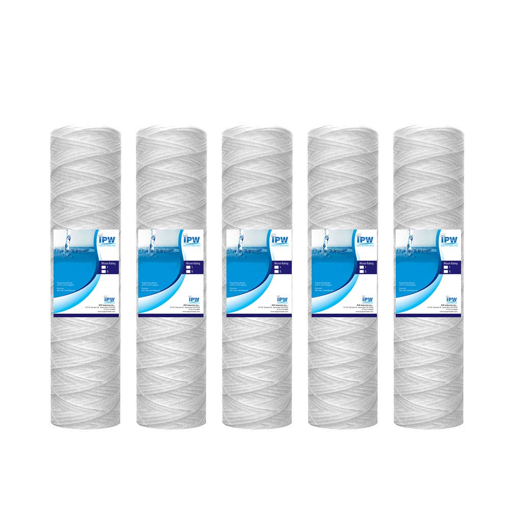 IPW Industries Inc5-Pack 5-Micron String Wound Sediment Filter - Whole House Water Filter Cartridge Replacements for Campbell 1SS (9-34" x 2.5")