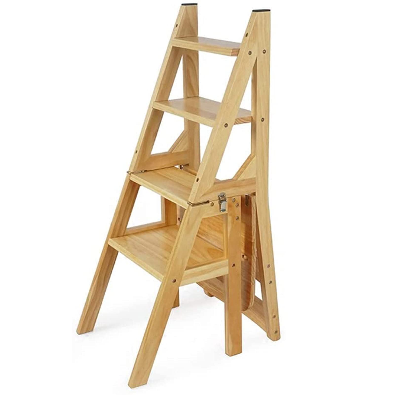 Cxvhsertwr Natural Ladders For Home, Step Stool Wooden Folding Portable Ladder Chair(Natural)