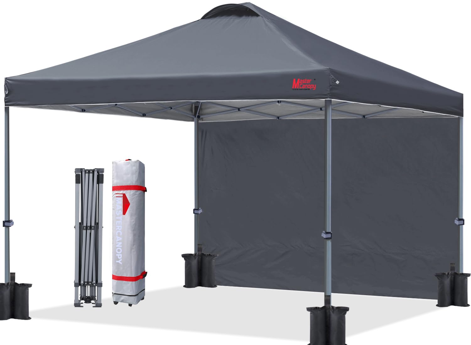 MASTERCANOPY Pop up Canopy Tent with 1 Sidewall (12x12 ft, Dark Gray)