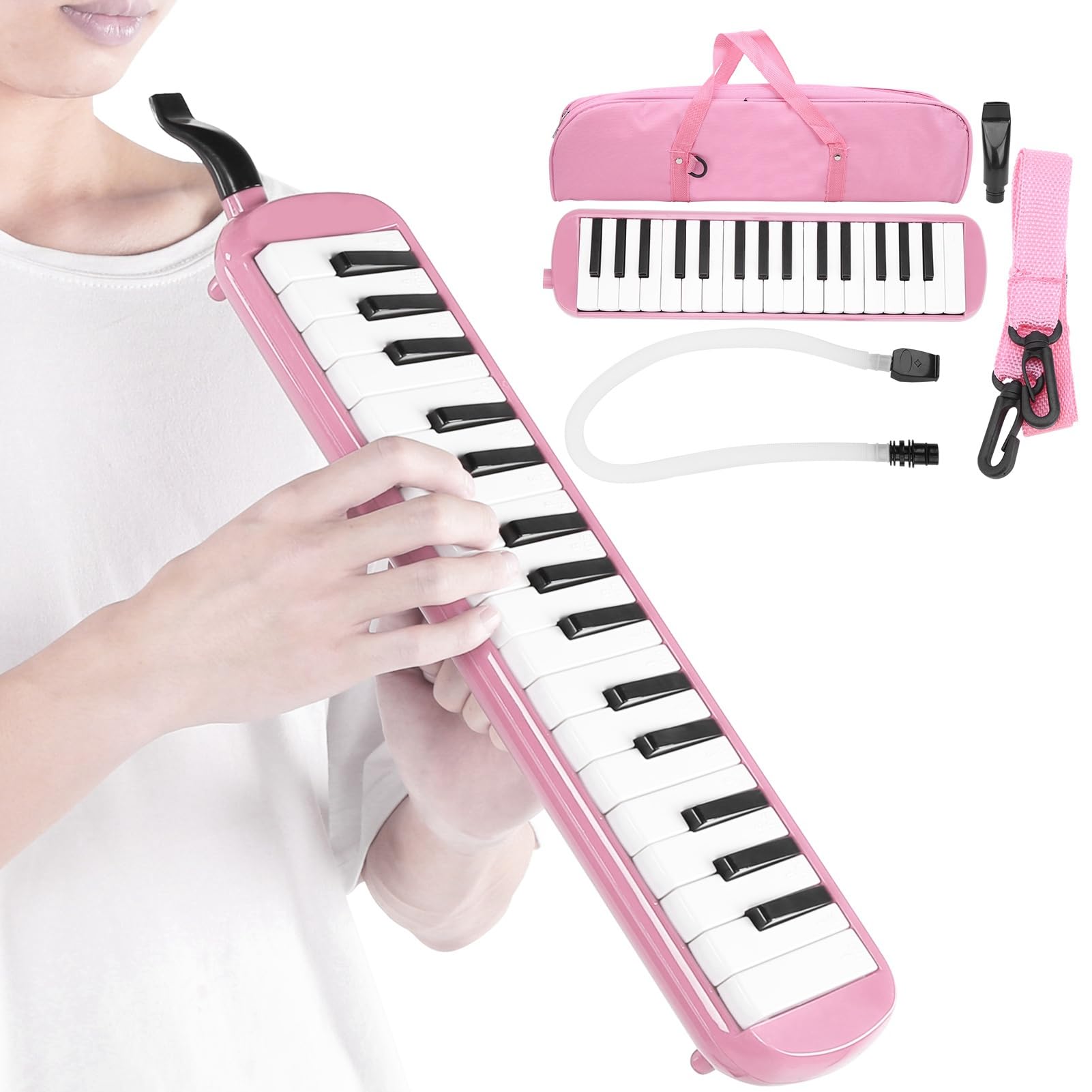 32 tasti di pianoforte Tubo Melodica Pianica Tubo flessibile lungo Melodica con borsa per il trasporto del cannello per bocchino(Rosa) strumento a fiato Strumenti Da Gioco