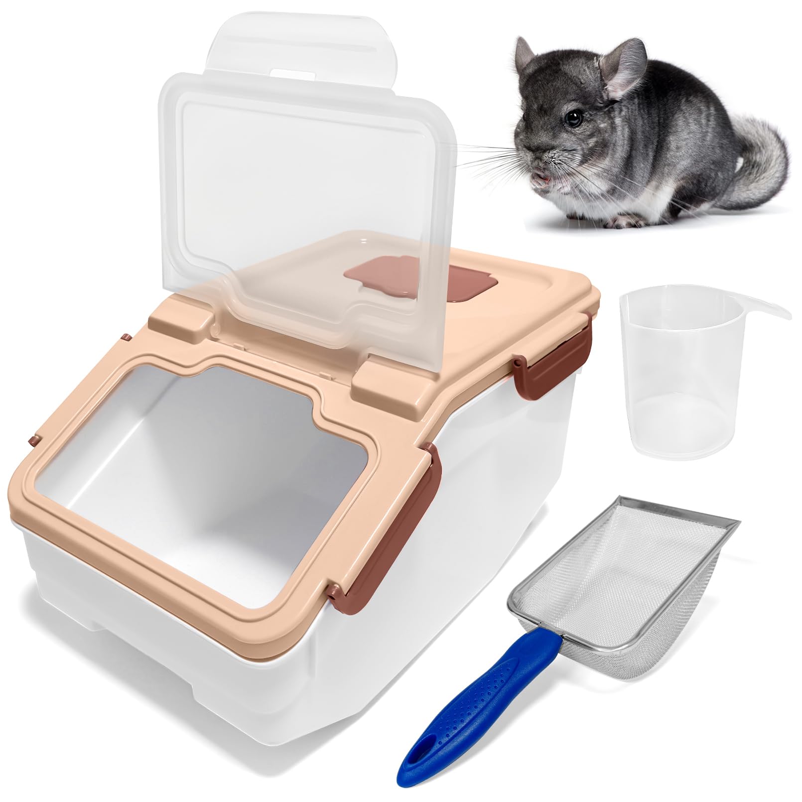 Kit de contenedor grande para baño de arena de chinchilla, casa de baño de polvo de chinchillas con taza de arena y pala de arena, ducha de hámster, para erizo, cobaya, ardilla y otros