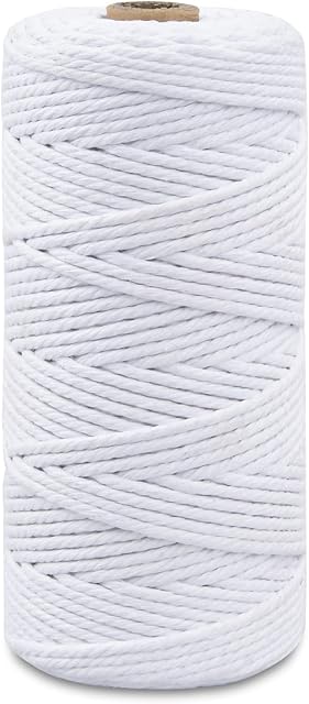 White Cotton Rope 3mm*100m 328ft Twisted Soft Thick String Natural Macrame Cord Cotton String Twine for Wall Hangings, Plant Hangers, DIY Crafts, Knitting, Decorative Projects, Making Sausage