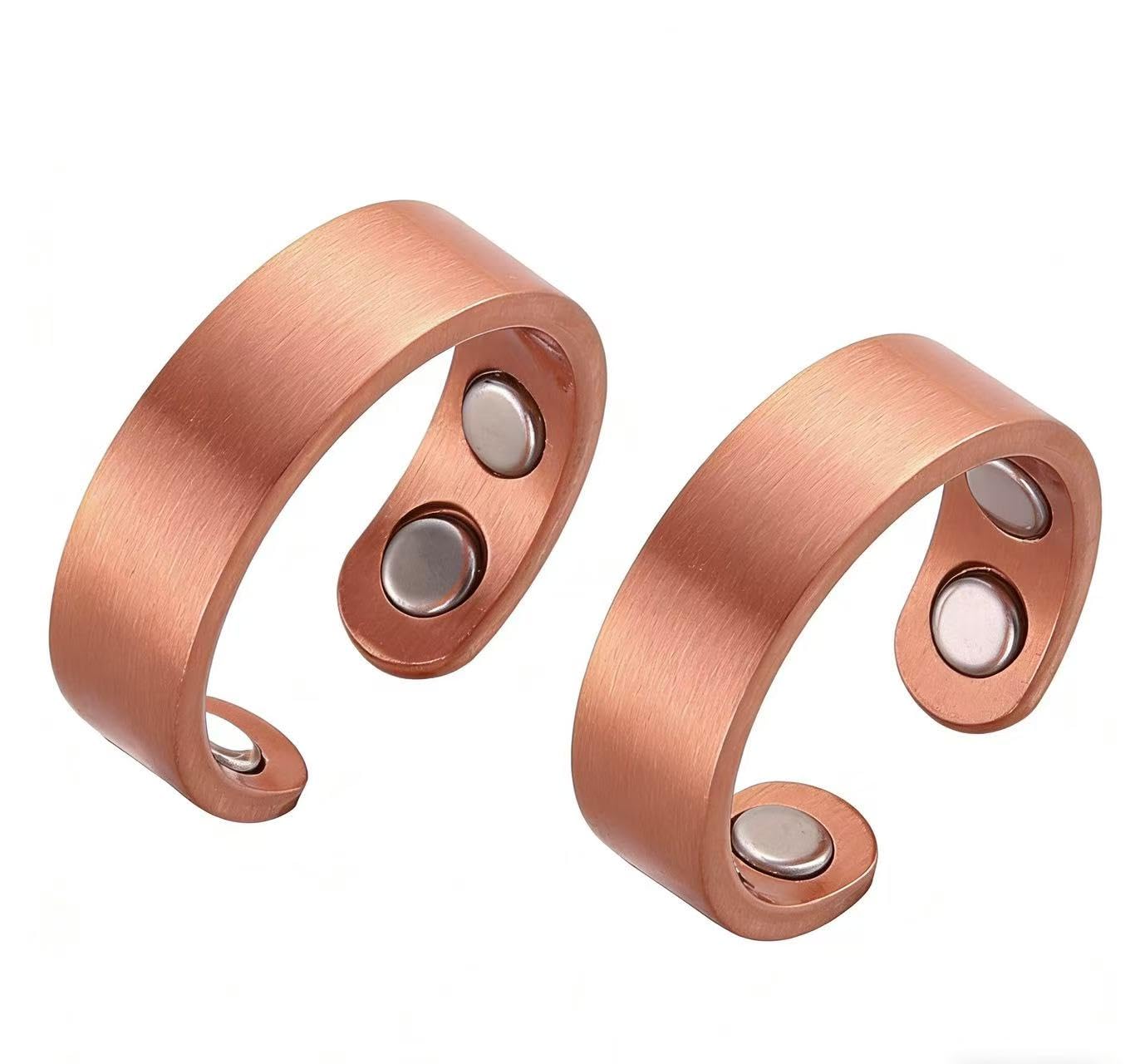 2 szt. miedziany pierścień do terapii magnetycznej z 4 magnesami 99,9% czystego materiału miedzianego regulowany otwarty dla pary pierścionki biżuteria klasyczny design