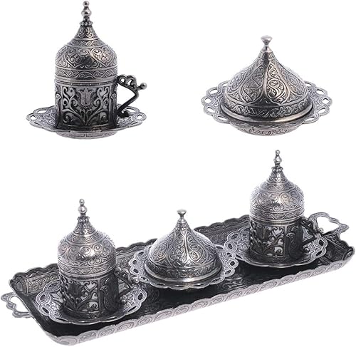 Miniatura 11 de Alisveristime Auténtico juego de tazas de café turco: Zamak y porcelana, motivos de tulipanes (juego de 2) (Lale) (Autentico) Autentic,Negro