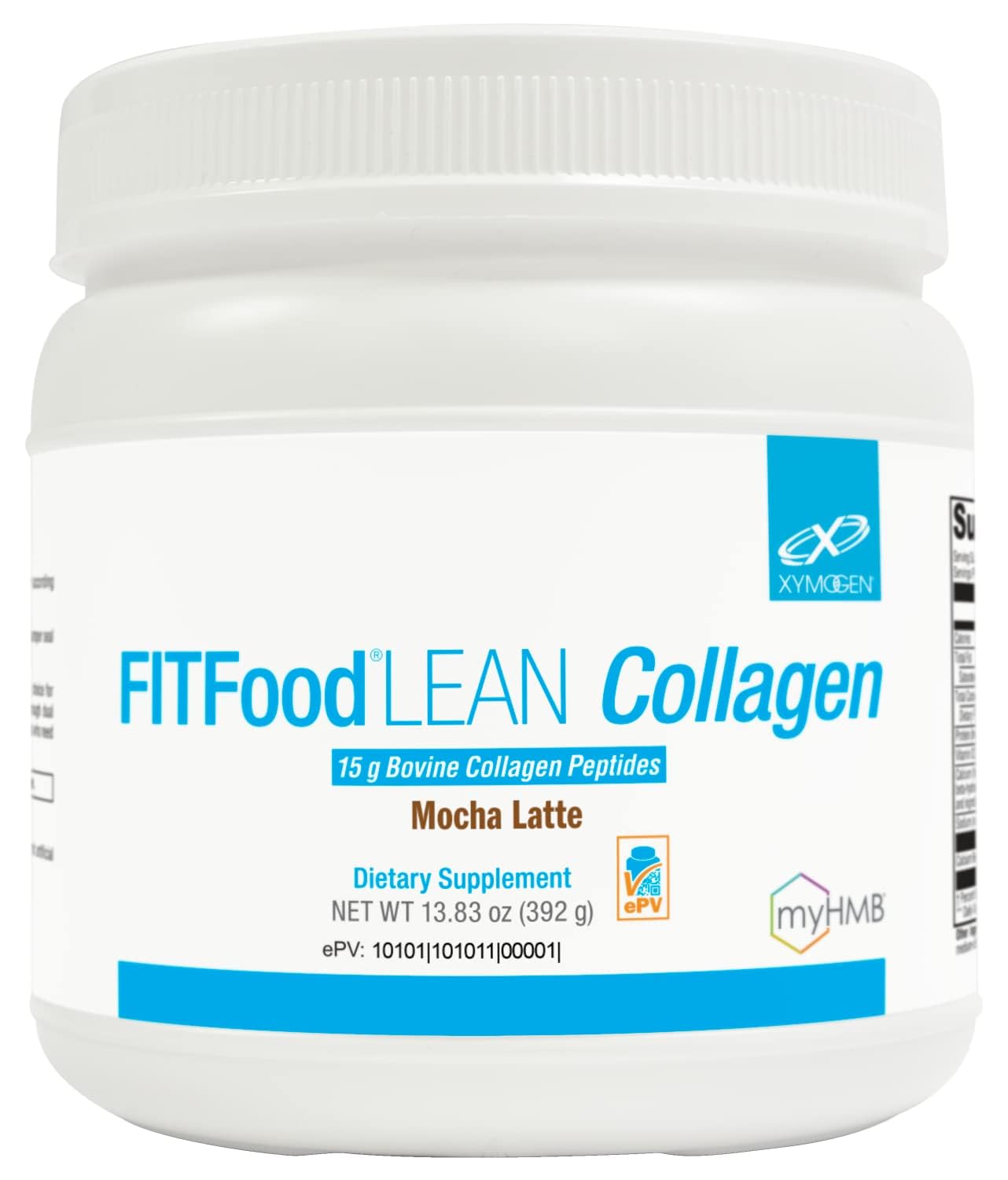 XYMOGEN FIT Food Lean Collagen - Bovine Peptides Powder with HMB + Vitamin D3-15g Collagen Protein to Support Muscle Recovery - Mocha Latte (13.83 oz)