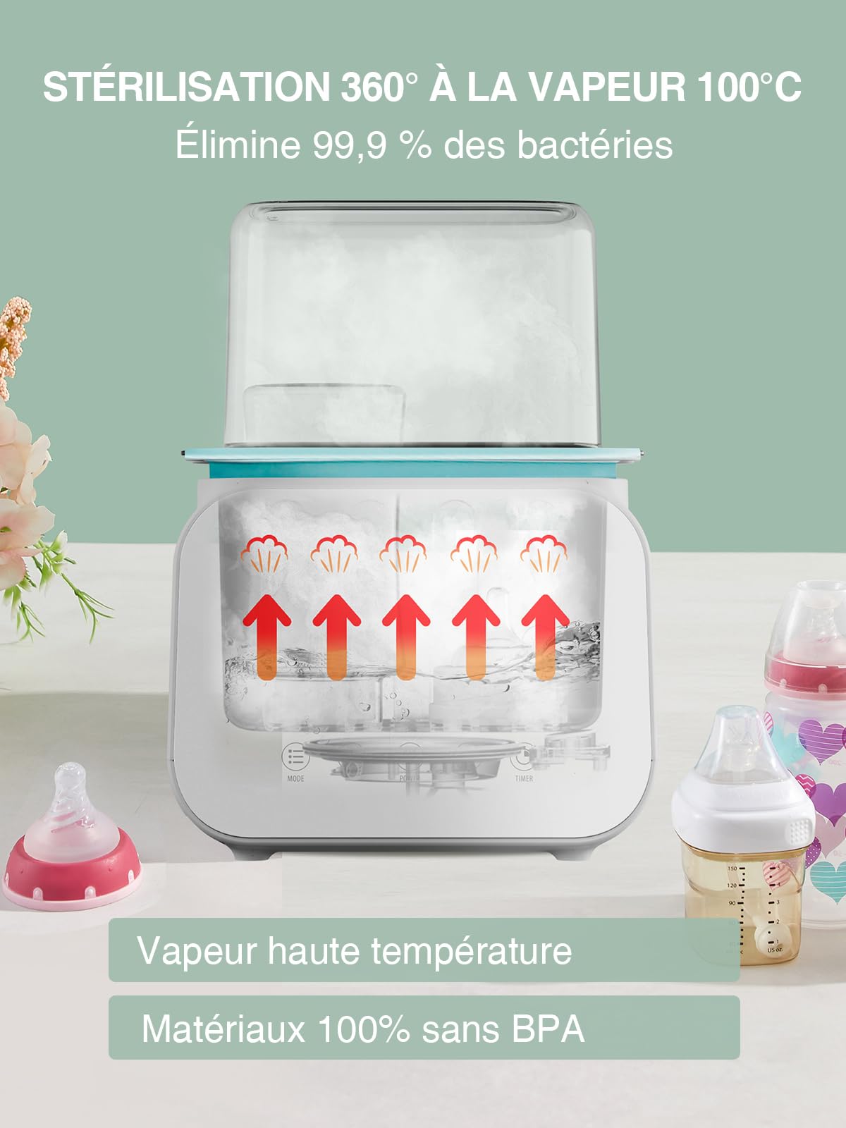 Chauffe Biberon, Chauffe-biberon pour bébé, Chauffe-biberon pour Lait Maternel, Chauffage des aliments pour Bébés, Intelligent de la Température et Arrêt Automatique, sans BPA