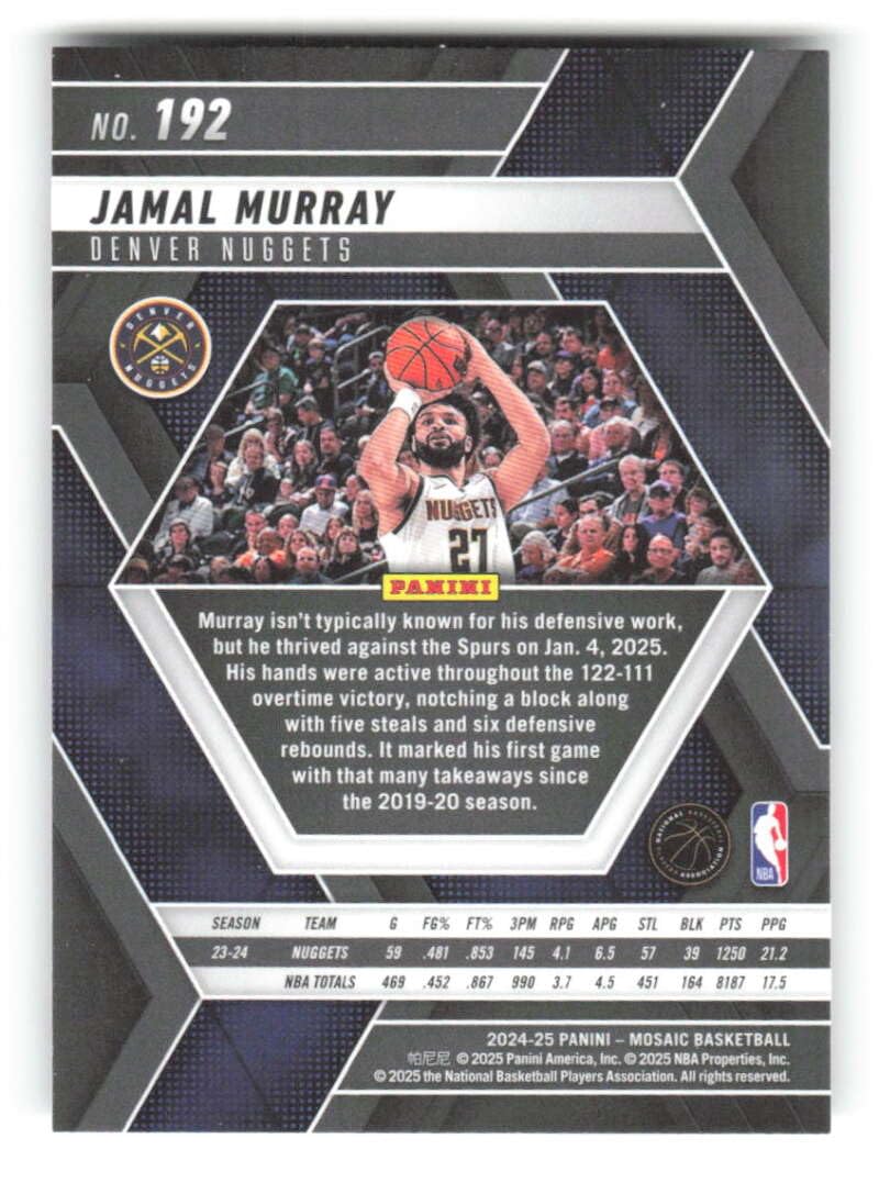 Amazon.com: 2024-25 Panini Mosaic #192 Jamal Murray Denver Nuggets