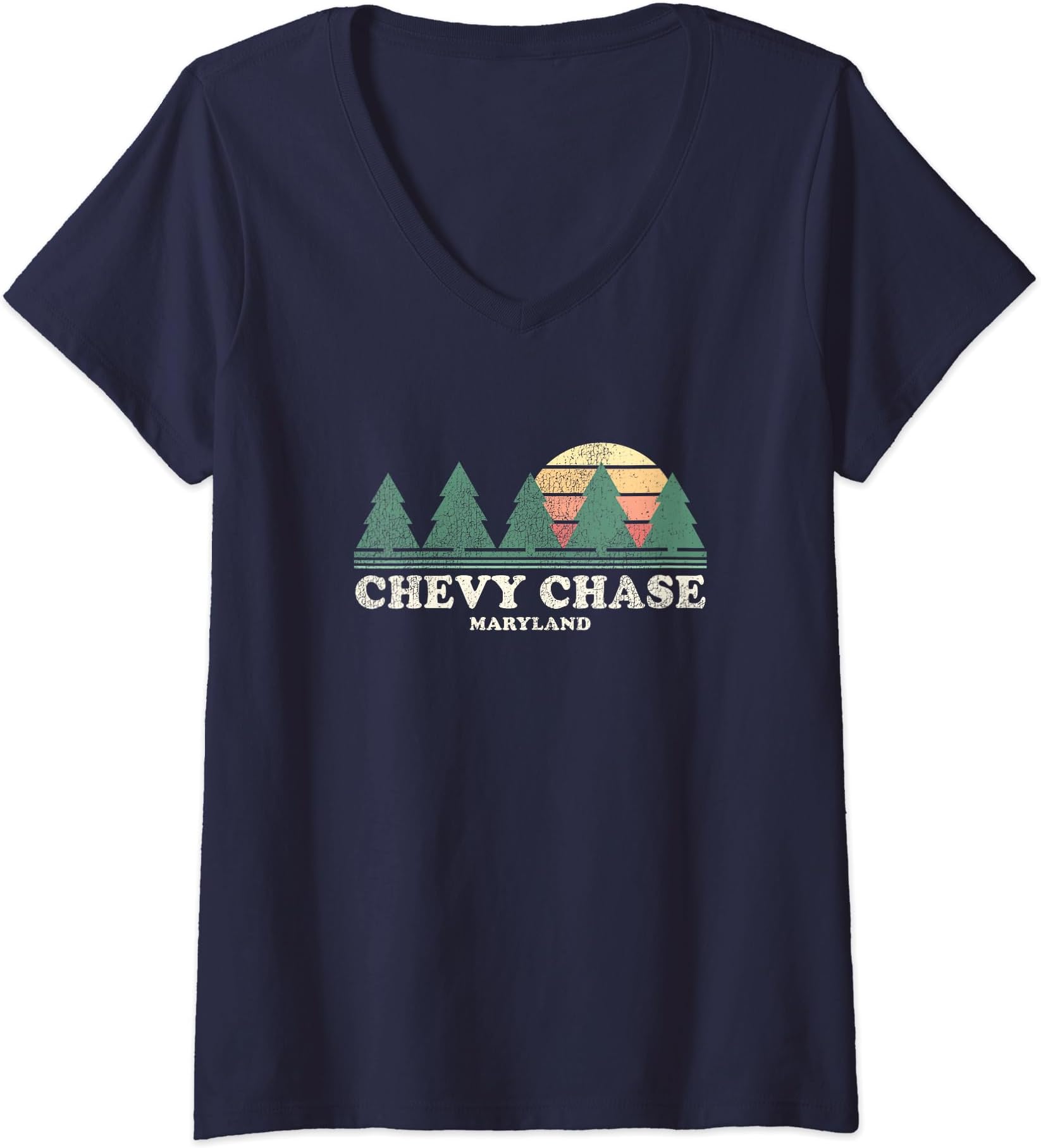 Chevy Chase MD Vintage Throwback Tee Retro 70s Design V-Neck T-Shirt