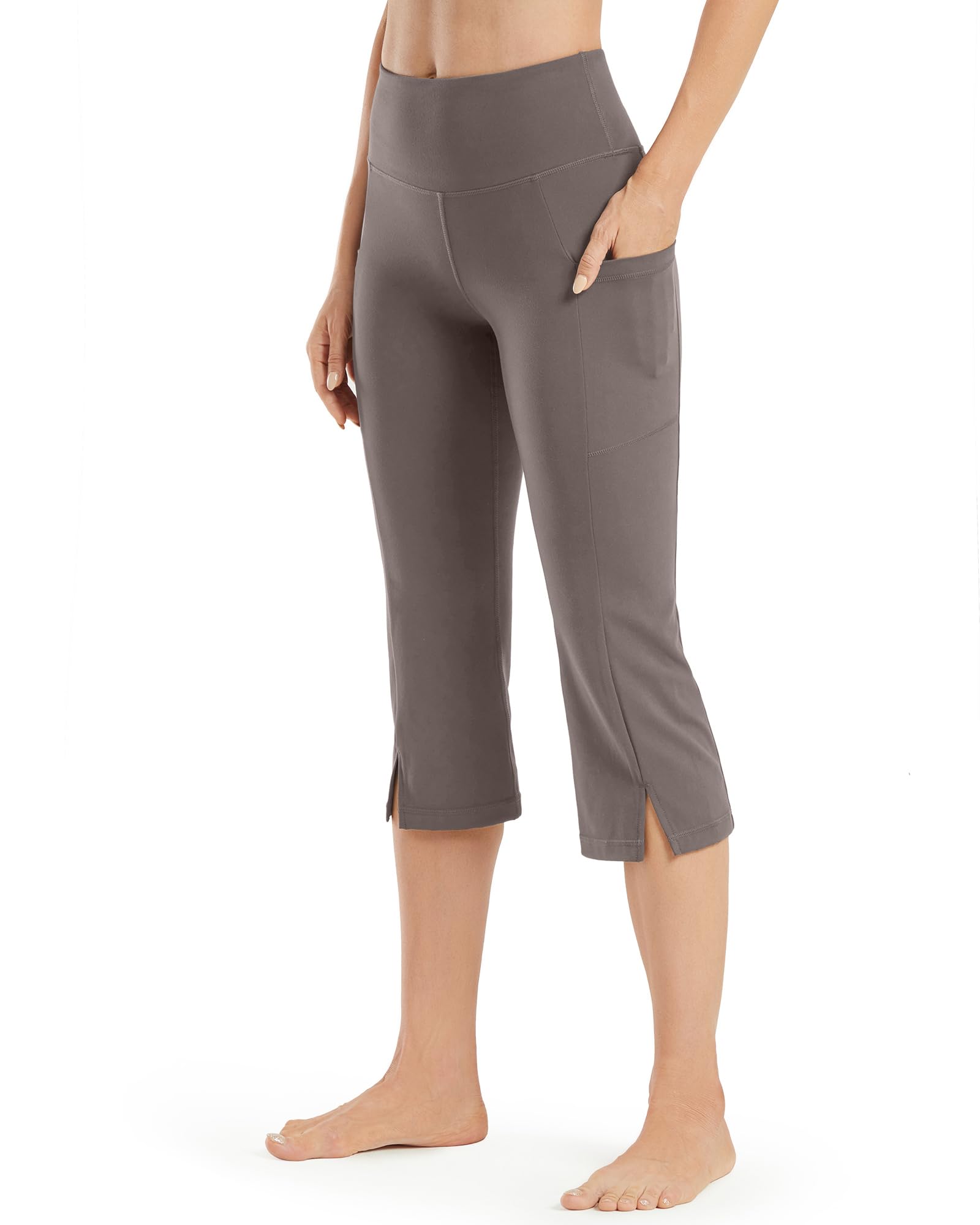Promover Capri Bootcut Yoga Pants for Women High Waist Front Split Workout Flare Pants with Pockets