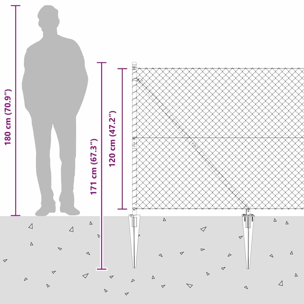 vidaXL Recinzione a maglie con punte 25 x 1,2 m Grigio Rete