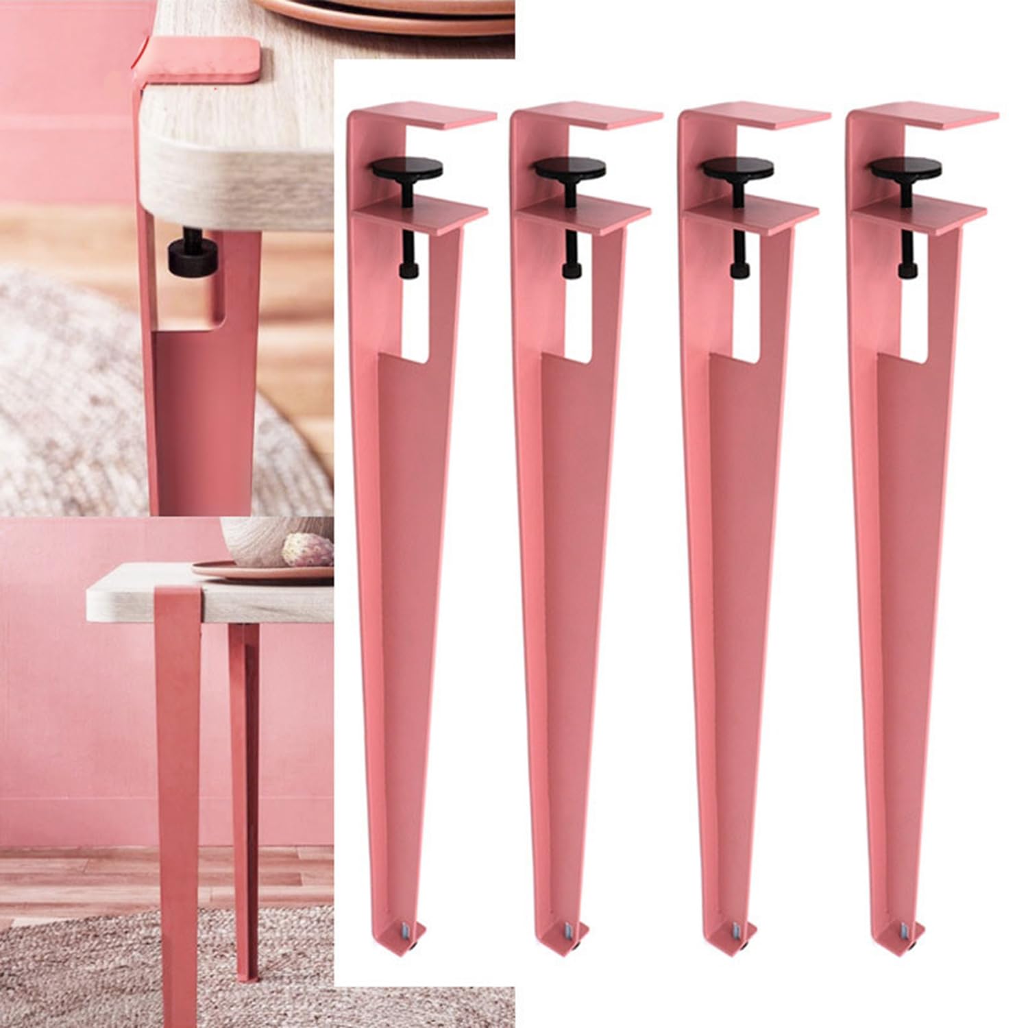 4x Gambe Regolabili con Morsetto da Tavolo Metallo,Piedini per Mobili in Ferro,Piedi per Tavolo da Pranzo a forma di F,per Console Mobili,Tavolino,Design senza perforazioni (76cm(30in),Pink)