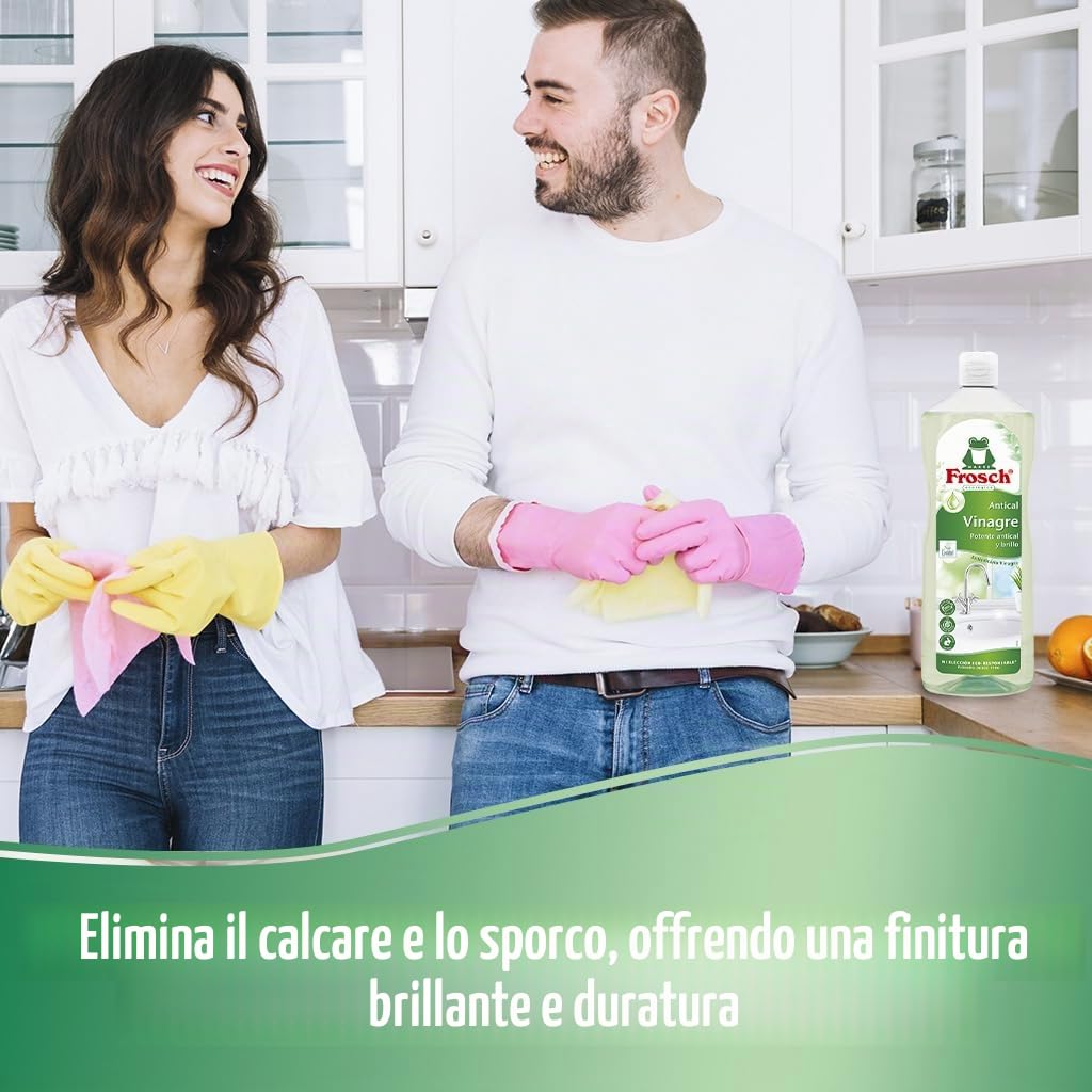 Frosch - Detergente anticalcare per aceto, rimuove le macchie di calcare da bagno e cucina, efficacia disincrostante - Confezione da 10 pezzi x 1 l